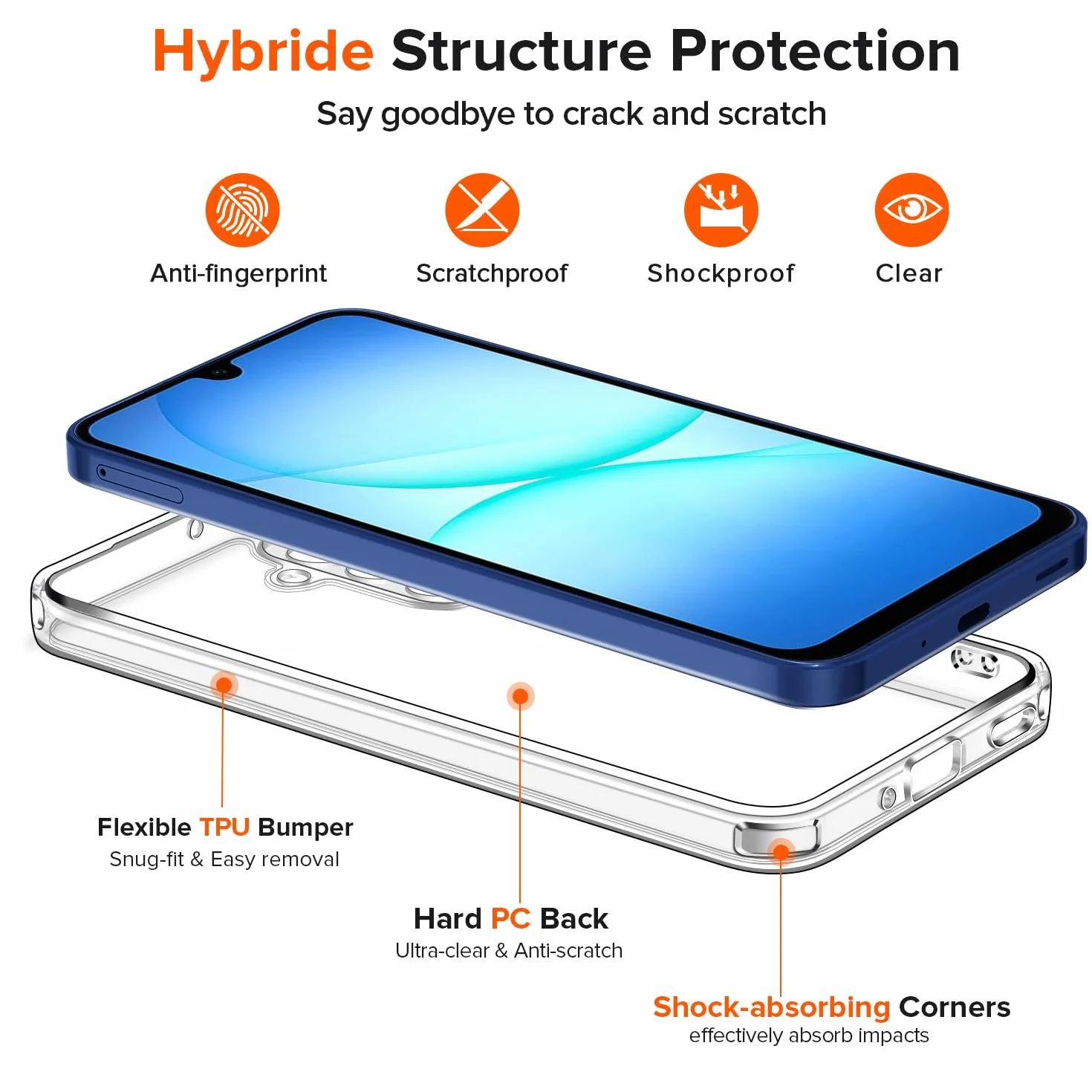 ivoler Anti-Amarillo Clara Funda para Samsung Galaxy A17 4G / 5G con 2 Piezas Cristal Templado, [Protección Militar] Carcasa Protectora Antigolpes Antiarañazos Transparente Bumper Case