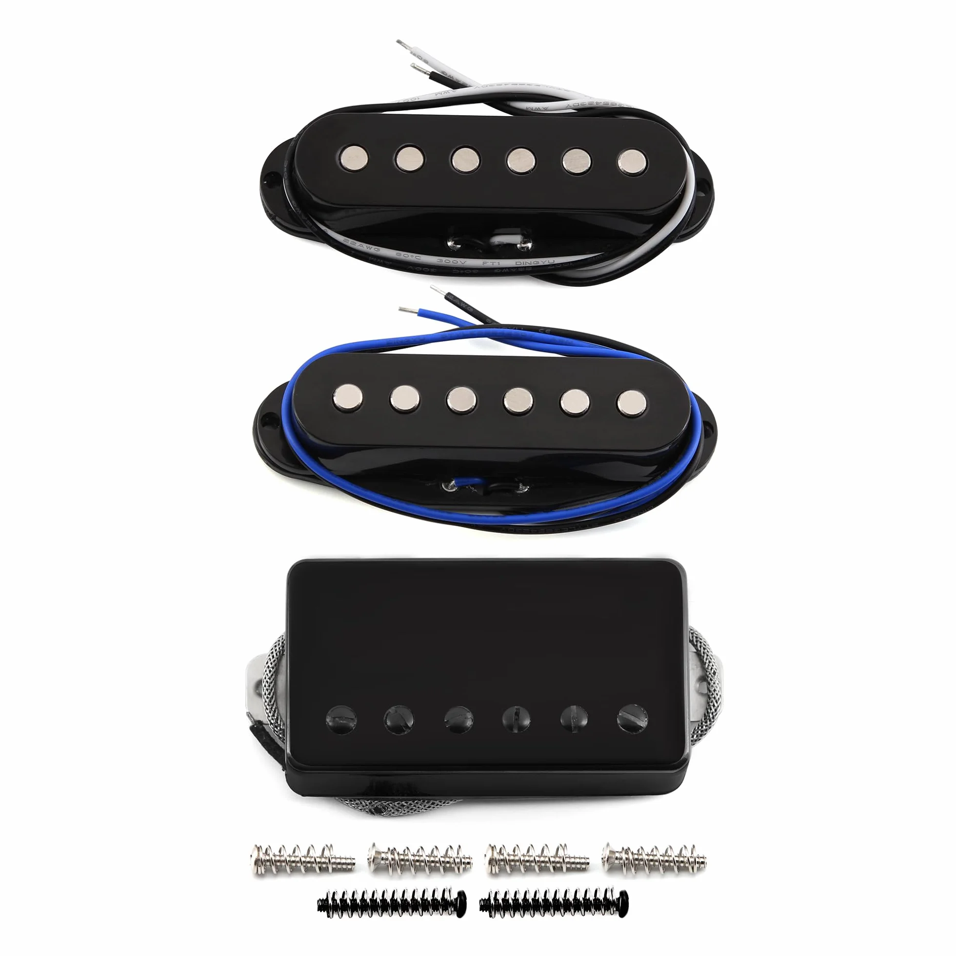 FLEOR Alnico - Juego de pastilla de bobina simple y humbucker de 5 postes planos y pastillas Humbucker cubiertas negras HSS N+M+B para guitarra estilo ST