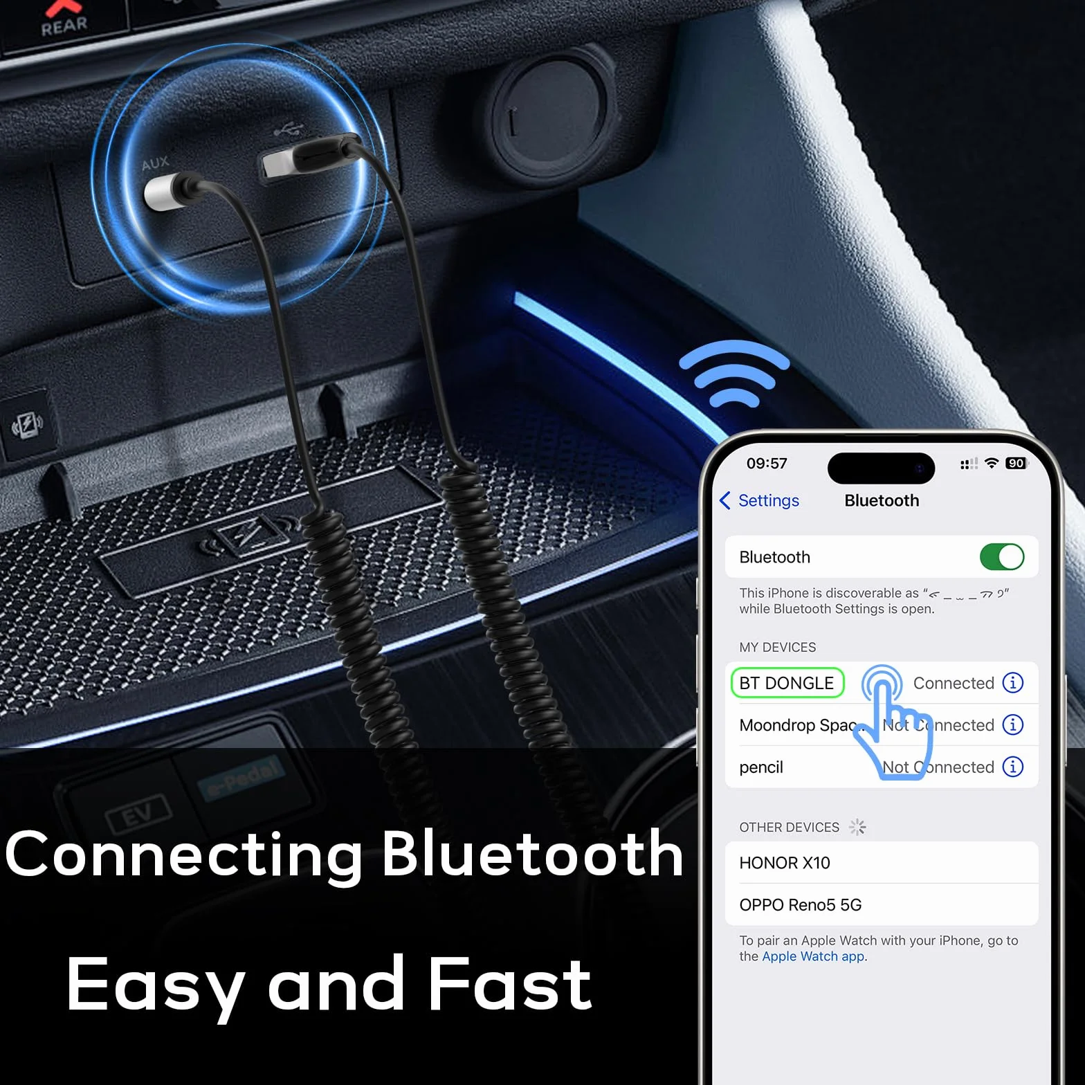 Mugust USB Receptor Bluetooth 5.3 Adaptador Jack 3.5mm Aux Auxiliar Conector Audio Cable Coche Manos Libres Móvil Altavoces
