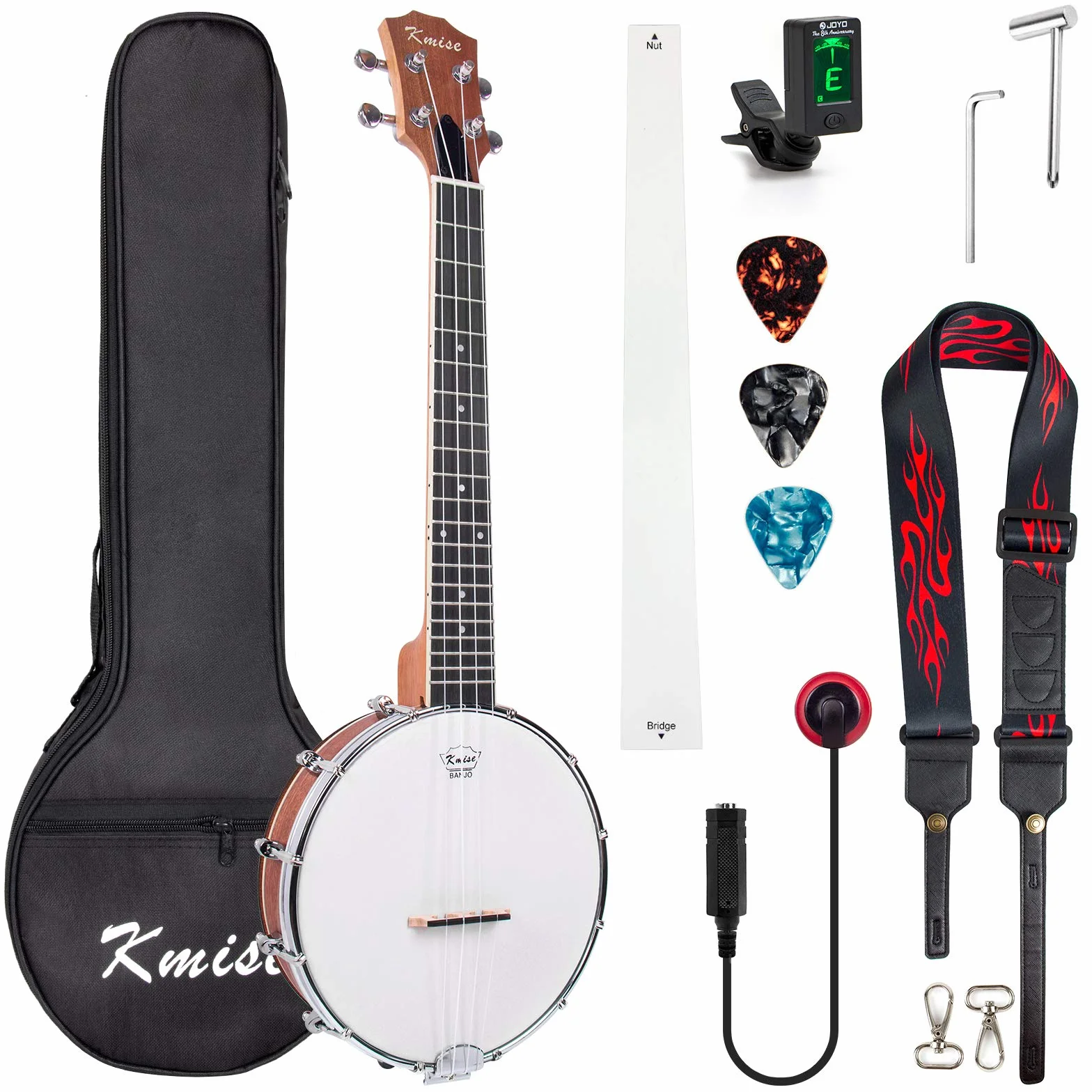Kmise - Ukelele tenor 4 cuerdas 66 cm con bolsa, sintonizador, correa, regla, llave de puente, amarillo pardusco