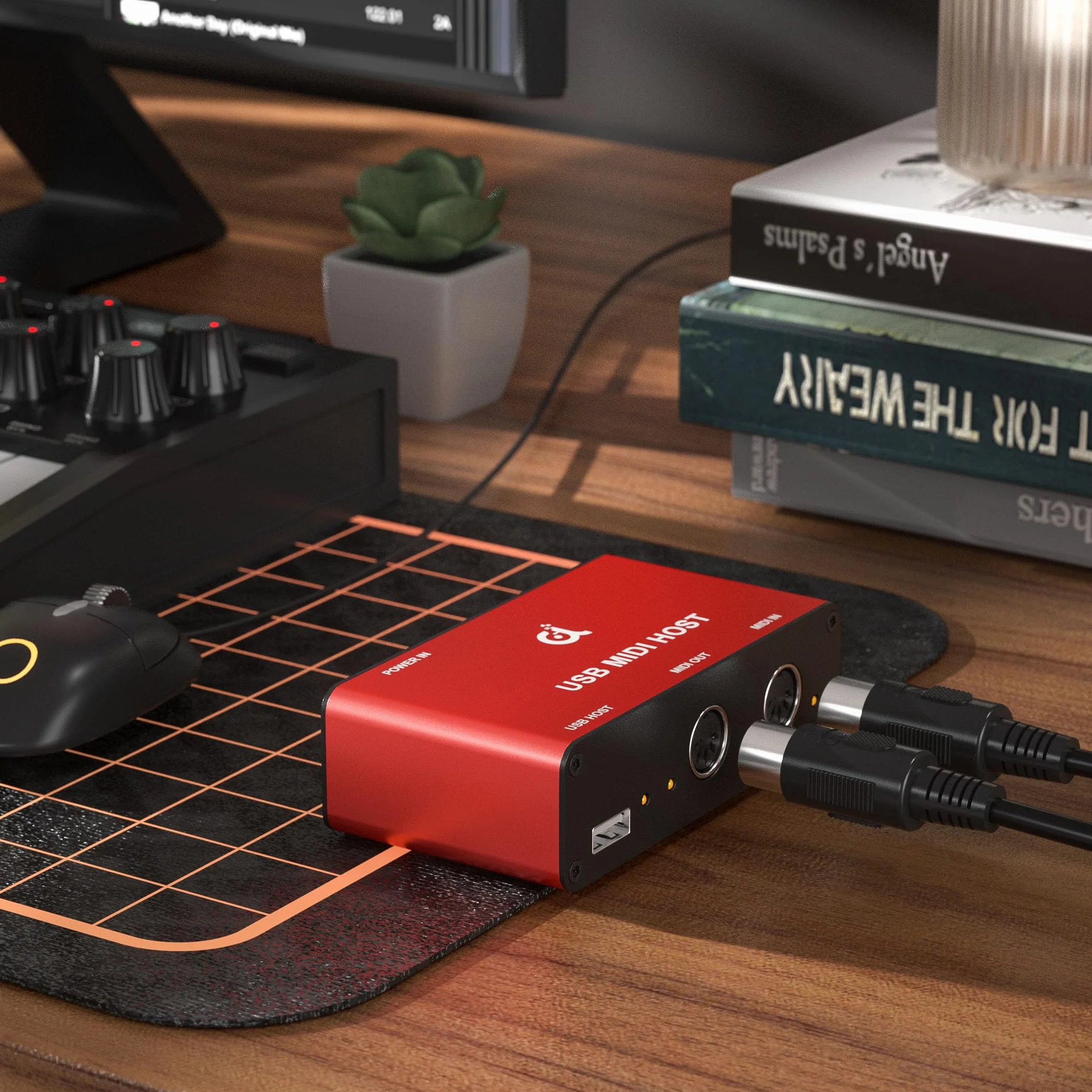 DigitalLife Serie BridgeCore | Interfaz MIDI USB Host Autónomo 1-In / 1-Out, DIN de 5 Pines, LED, Carcasa Metálica – Para Principiantes, Músicos de Estudio y Artistas en Vivo【Rojo 1 ud./paquete】
