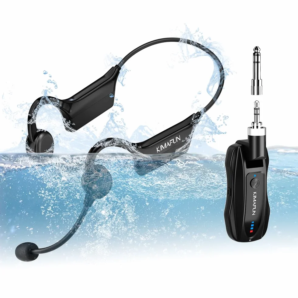 KIMAFUN 2.4G Fitness Diadema Micrófono Inalámbrico, IP67 Micrófono a Prueba de Sudor a Prueba de Agua para Instructores de Entrenamiento, Fitness, Yoga, Pilates,GWP91(1TX+1RX)