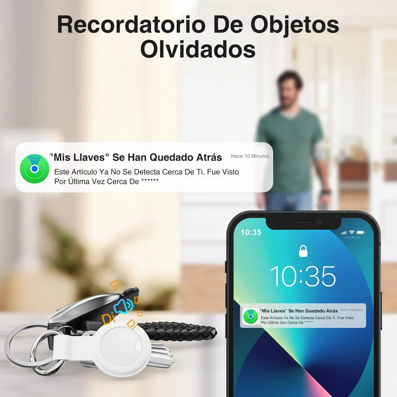 Localizador Bluetooth Blanco - 2 Pack Tracker Tag Funciona con Apple Buscar (Sólo iOS 14.5+), Encuentra Teléfono y Llaves, Rastreador GPS Impermeable para Carteras y Maletas, Batería Reemplazable