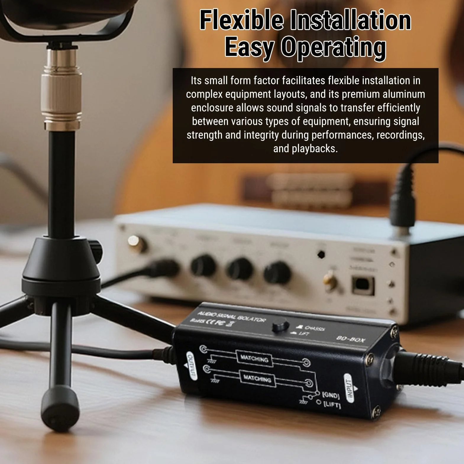 Elprico Audio Hum Eliminator, Aislador de Ruido de Bucle de Tierra, Filtro de Ruido de Aleación de Aluminio de 6.35 mm Pasivo