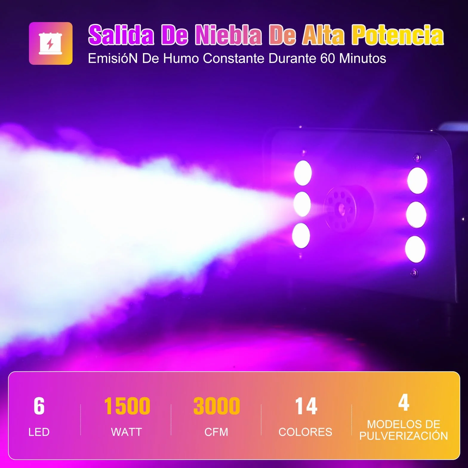UKing 1500W Máquina de Humo con 6 LED RGB, Máquina de Humo para Fiestas con Control Remoto y 1L Tanque, Alto Volumen de Niebla, para Halloween, Navidad y bodas