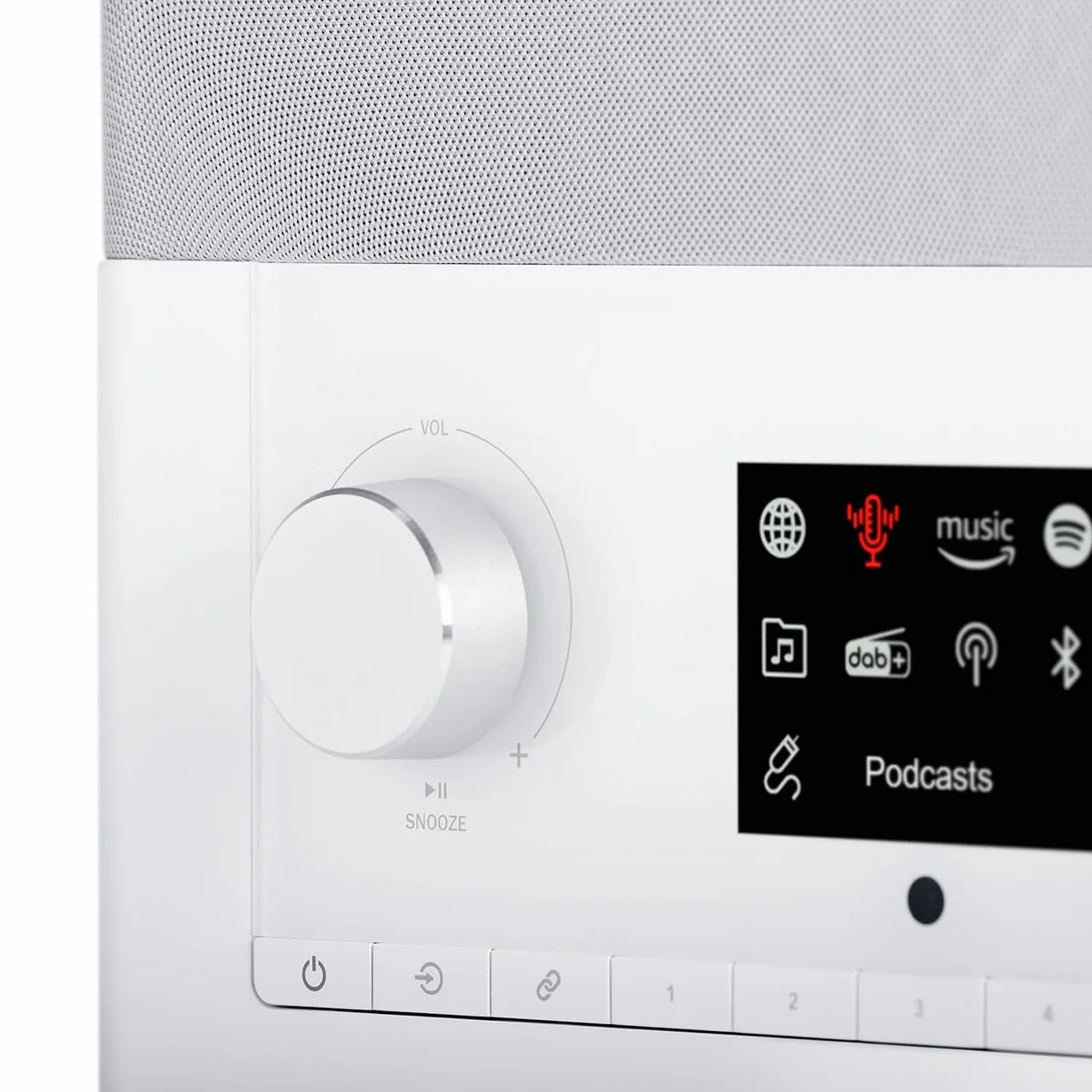 Teufel Radio 3SIXTY - Altavoz Bluetooth con Radio Digital Premium Internet Dab+, Sonido de 360 Grados, función de Banco de energía, subwoofer, función de Despertador - Blanco