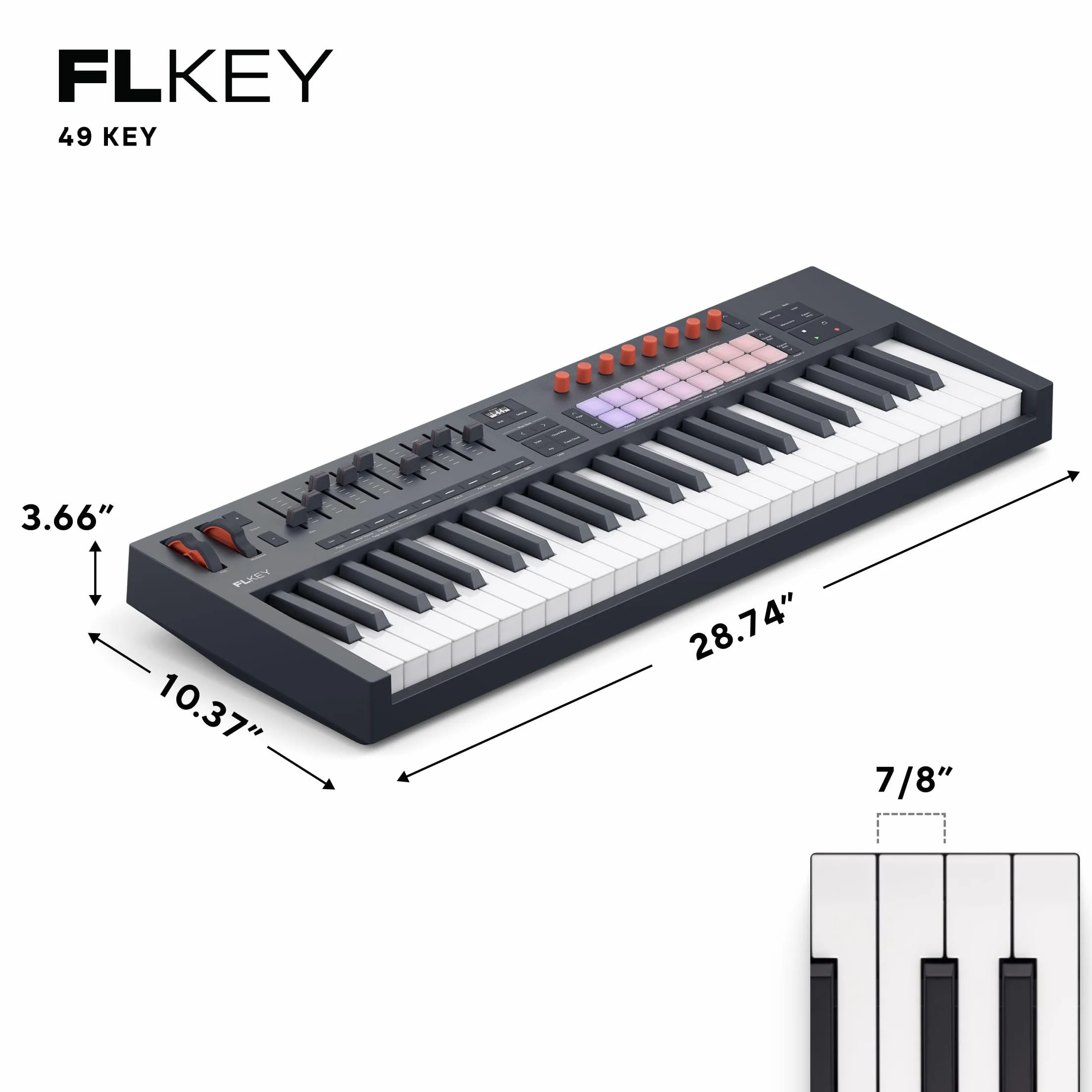 Novation FLkey 2 49 — Teclado controlador MIDI de 49 teclas para FL Studio. Teclas semicontrapesadas, USB, ruedas de tono y modulación, 16 pads de percusión y arpegiador. Incluye 6 meses de FL Studio