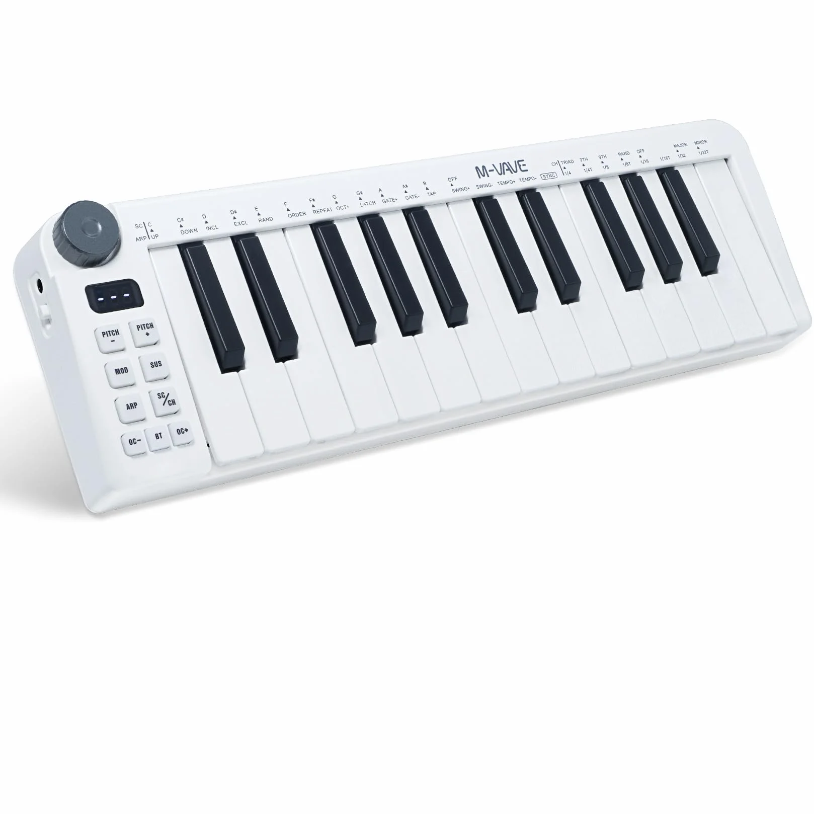 M-VAVE Teclado MIDI de 25 teclas, Mini teclado, creador de ritmos profesional y teclado para producción de música, batería integrada, conexión inalámbrica, color blanco, mini sin