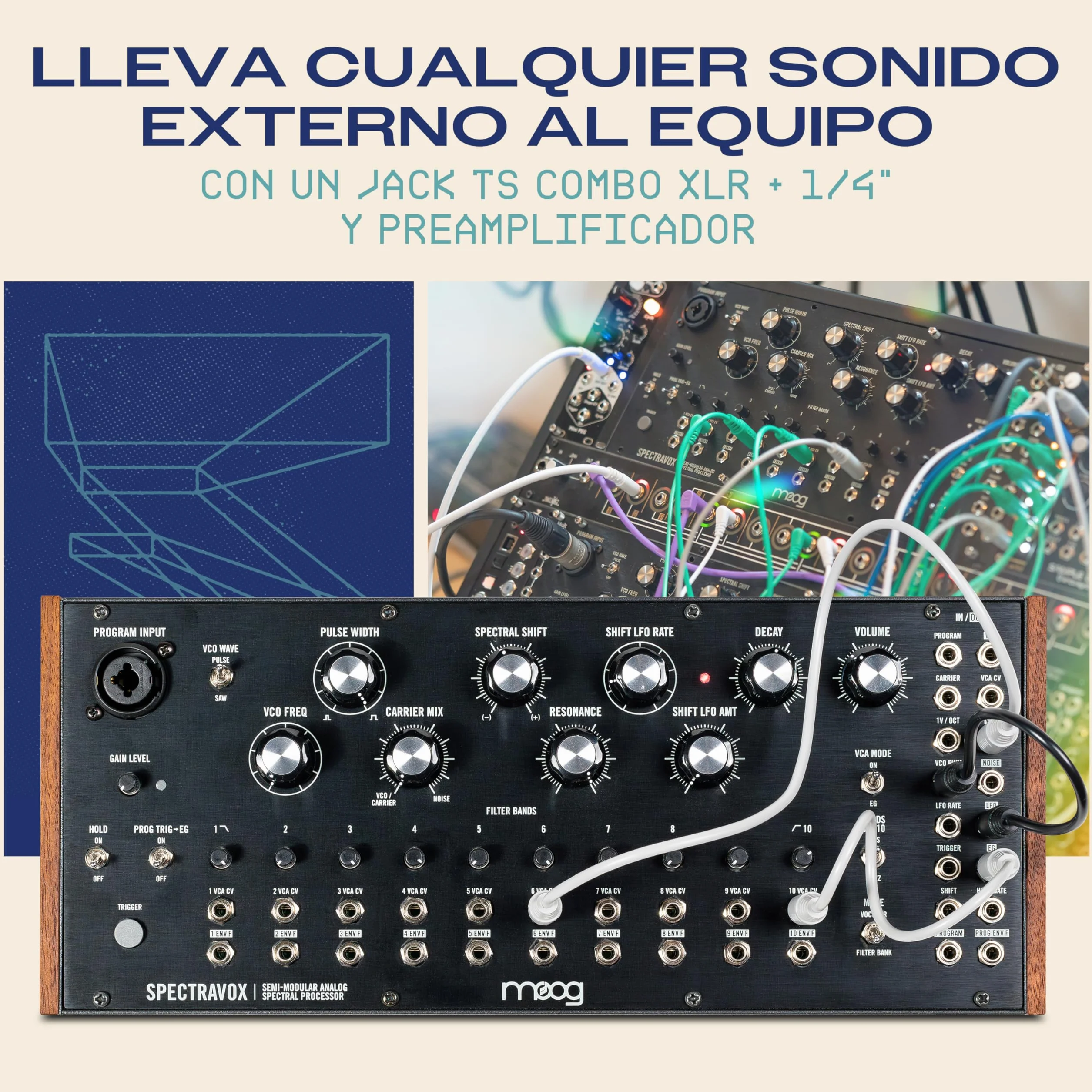 MOOG Spectravox - Procesador Espectral Analógico Semimodular con Banco de Filtros CV/Vocoder, Oscilador Controlado por Voltaje y Salida de Auriculares