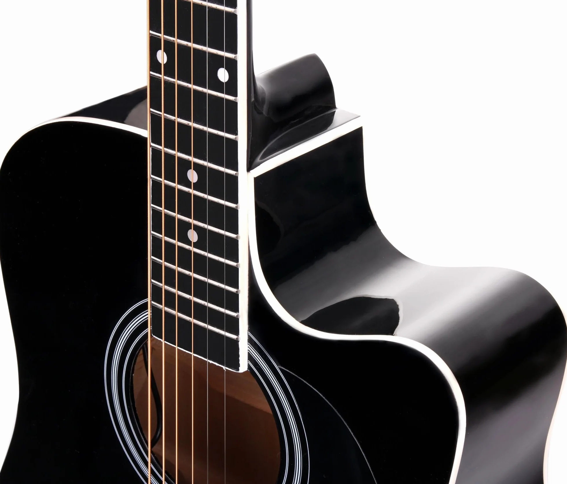 Classic Cantabile WS-10BK-CE Guitarra Western con pickup (Acústica y amplificada, Dreadnought, Cutaway, EQ de 3 bandas + Presence, Afinador con pantalla LCD, XLR y jack) negro brillo
