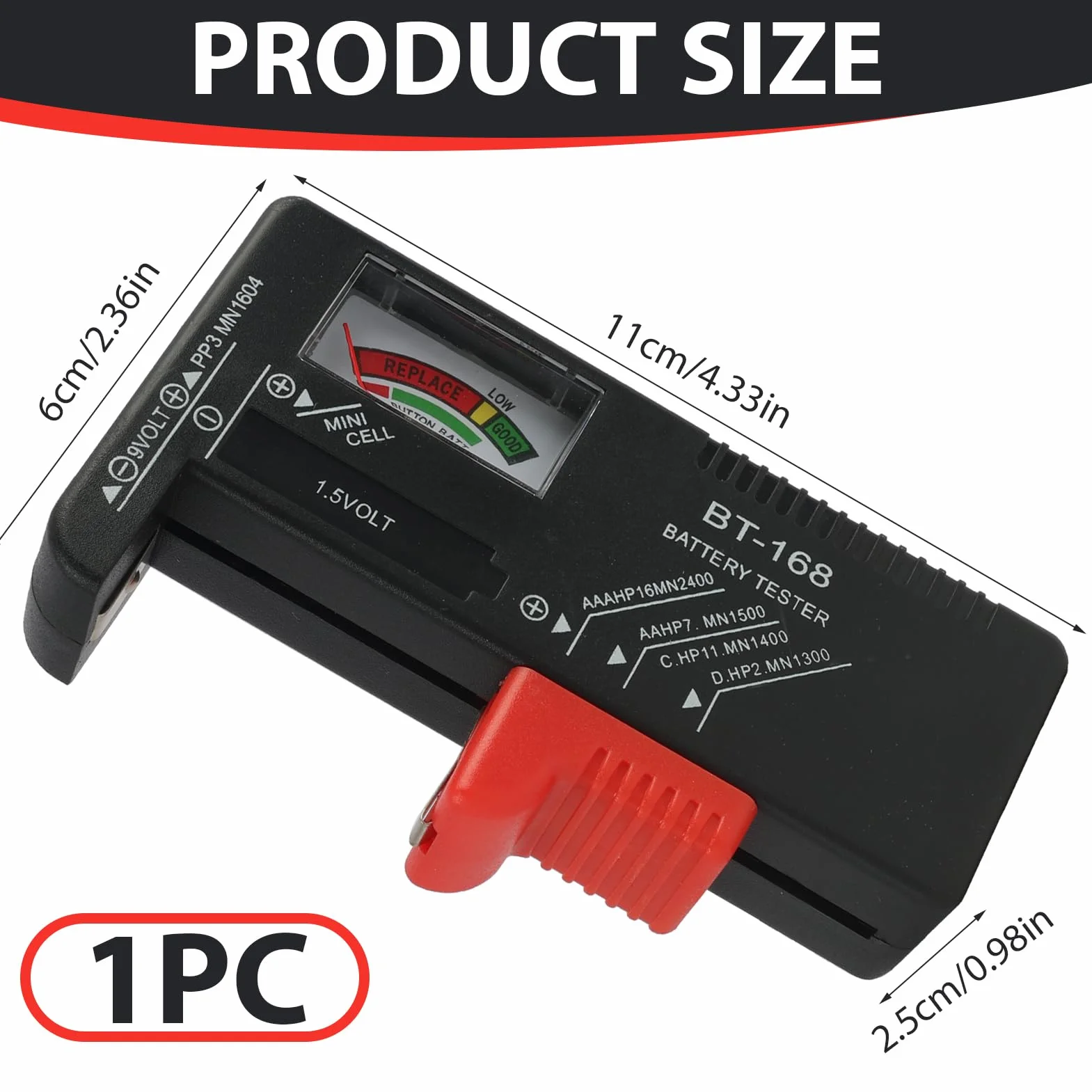 Comprobador de Pilas Universal, Comprobador de batería doméstica, Probador de Batería Universal con Pantalla para Baterías AA, AAA, C, D, 9V y Botón de 1.5V, Verificador de Batería, Tester de Pilas
