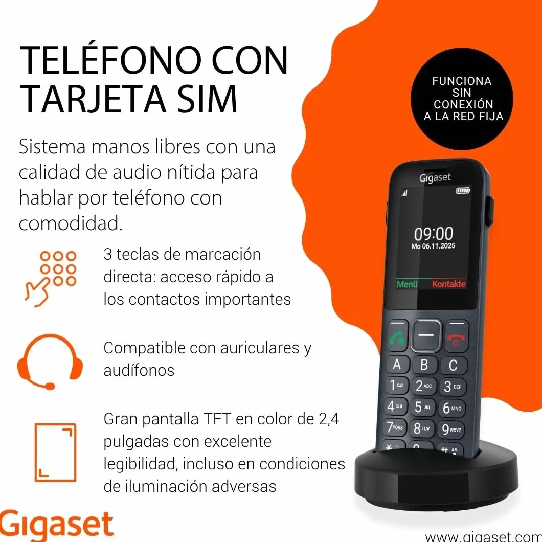 Gigaset Comfort 600 SIM Teléfono 4G Volte HD Pantalla Color 2,4" Bluetooth 5.0 Antracita