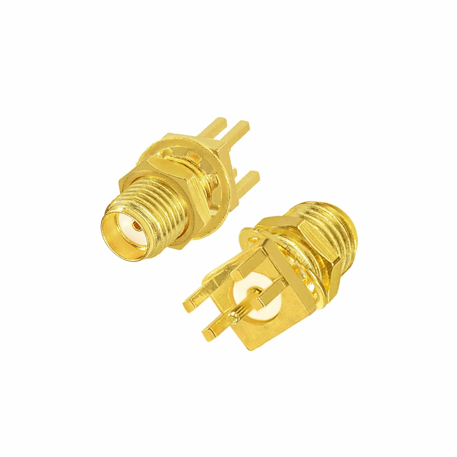Superbat Conector SMA Hembra de Montaje en Borde de Panel PCB Soldadura 50 Ohm con 4 Pines Enchufe Recto Lanzamiento Final 0.062" para Módulo, Placa Si5351A, Antena PCB (10 Piezas)