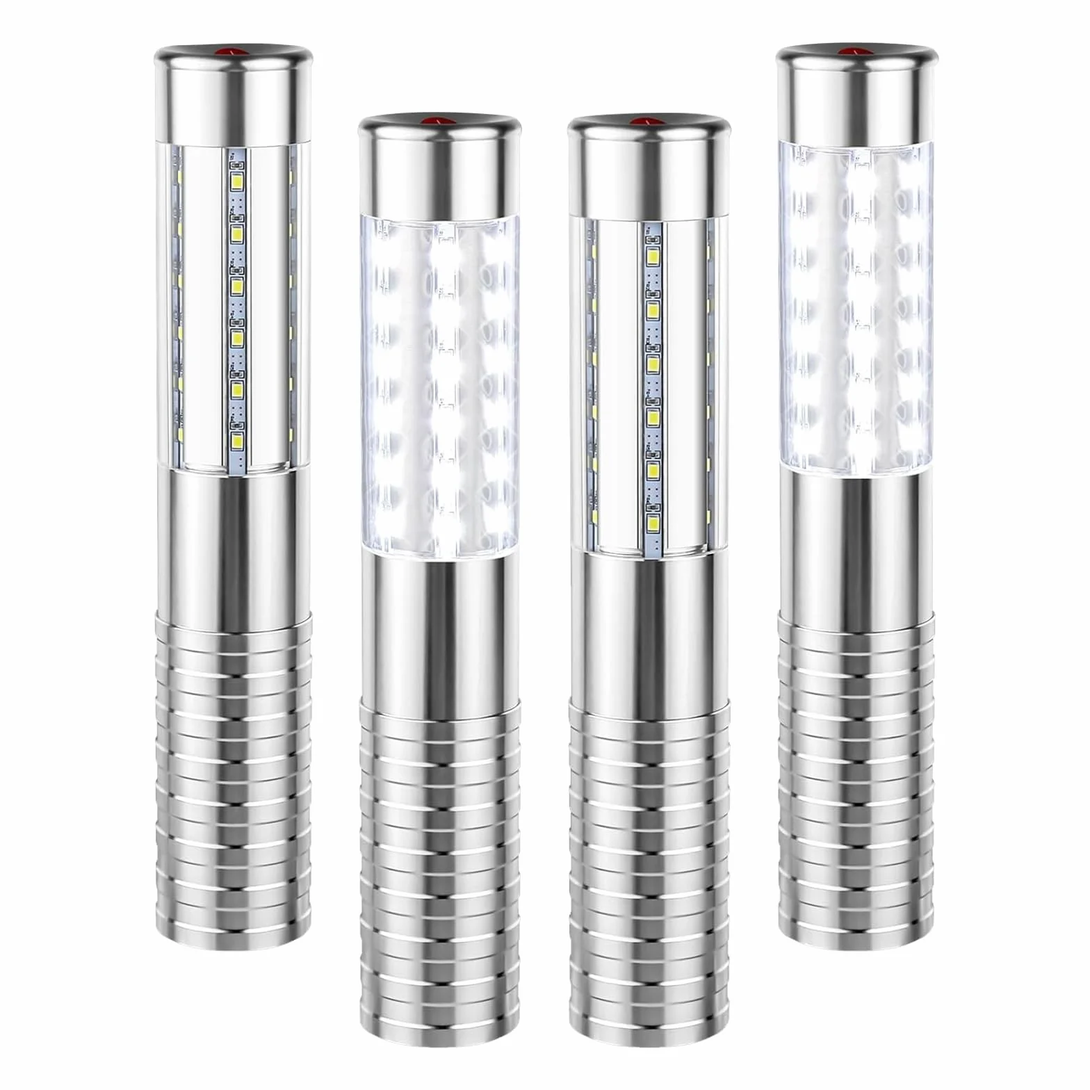4Pcs Bengalas LED estroboscópicas para servicio de botellas, luz recargable, luz de mano, lámpara luminosa LED fluorescente para discotecas, karaoke, bodas, fiestas, suministros de actividades (Plata)