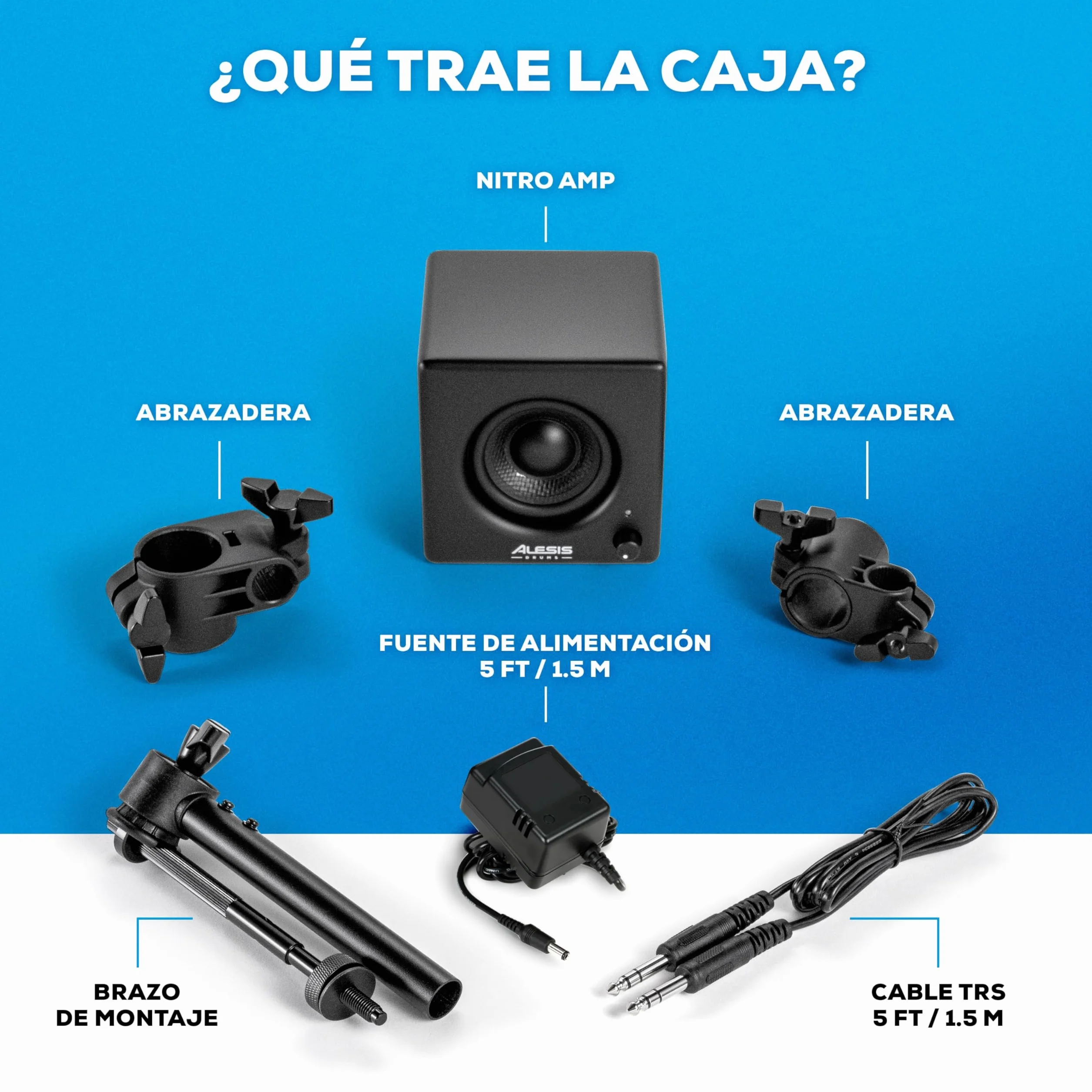 Alesis Nitro Amp - Altavoz Monitor de Batería Electronica Compacto de 3" y 70W para Prácticas y Lecciones, montable en Rack con Las Abrazaderas Incluidas