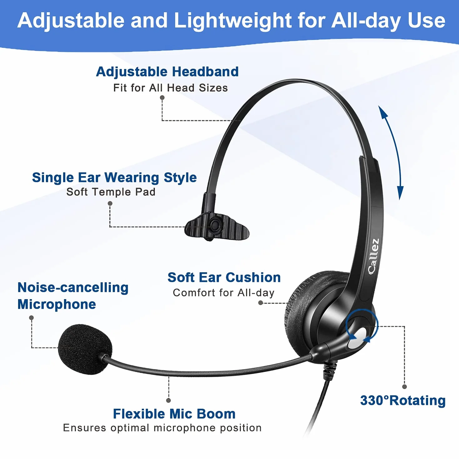 Auriculares Teléfono Fijo RJ9 Mono con Cancelación de Ruido para Grandstream GXP2130 2160 2170 1610 1625 1630 Yealink SIP-T41P T21P T23G T46 Snom D725 Avaya 1608