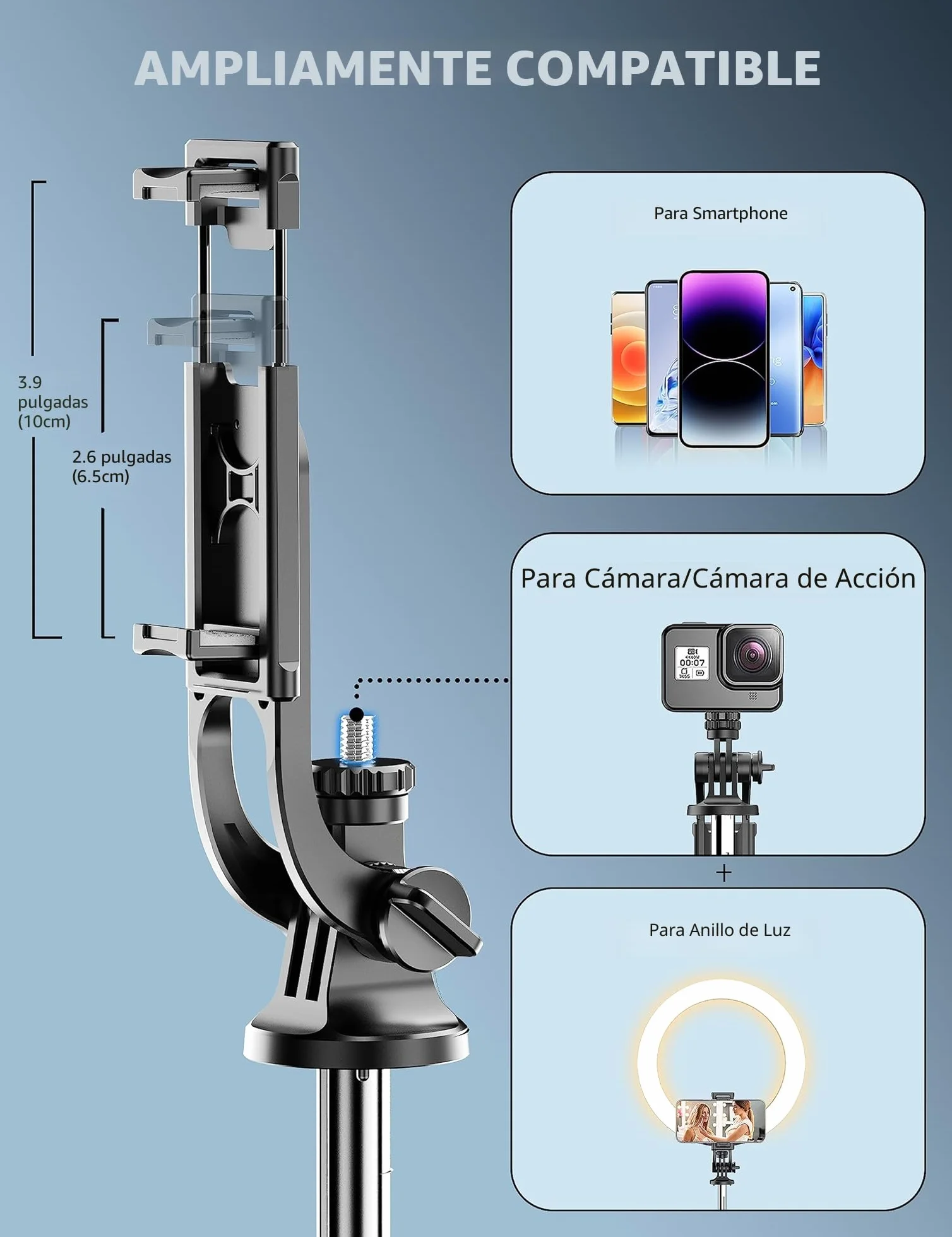 180cm Trípode para Movil, Palo Selfie Tripode con Control Remoto Desmontable para Teléfono Móvil, Soporte de Trípode de Teléfono Compatible con iPhone/Samsung/GoPro/Cámara