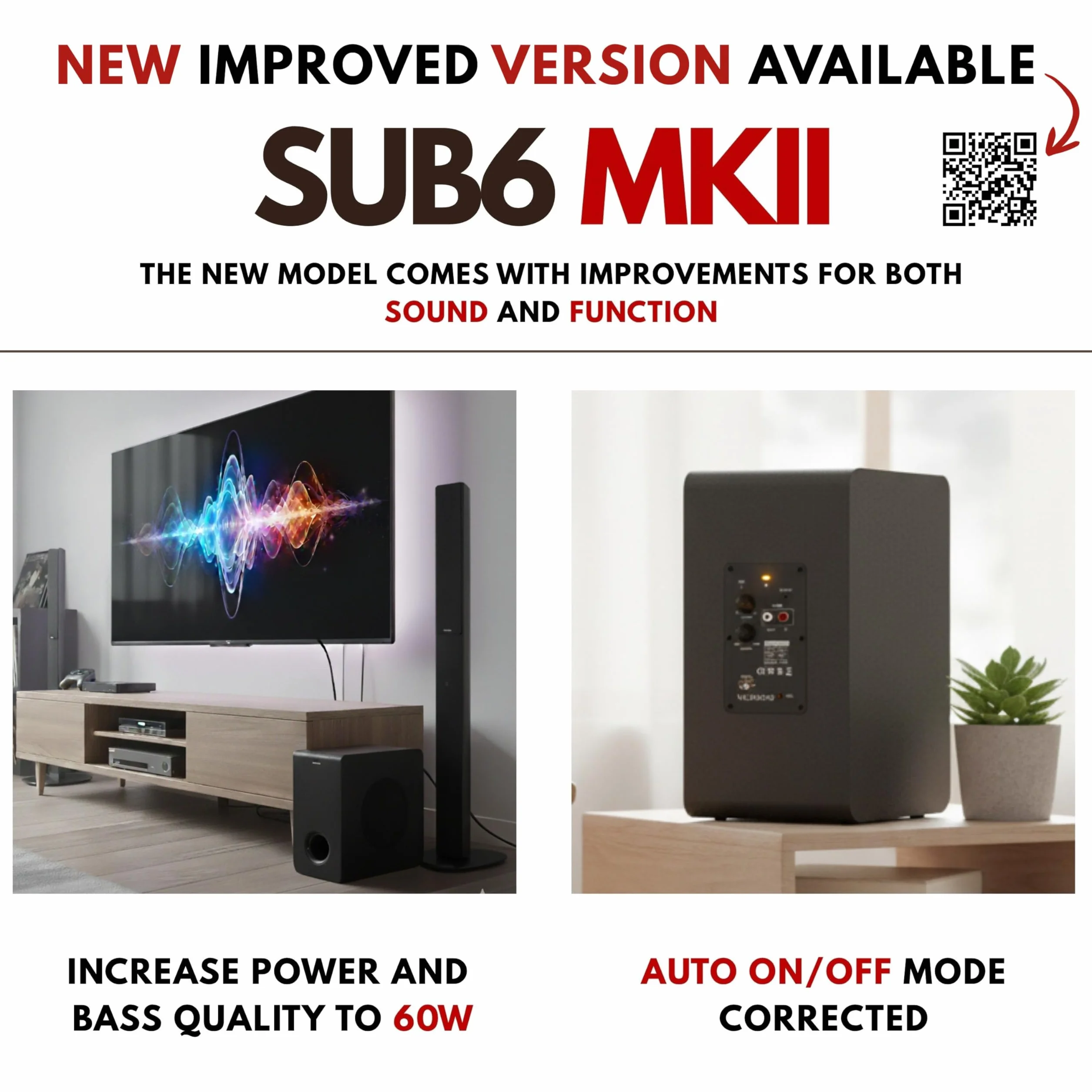 VULKKANO SUB6 Subwoofer Activo 6.5 Pulgadas 60Hz-250Hz