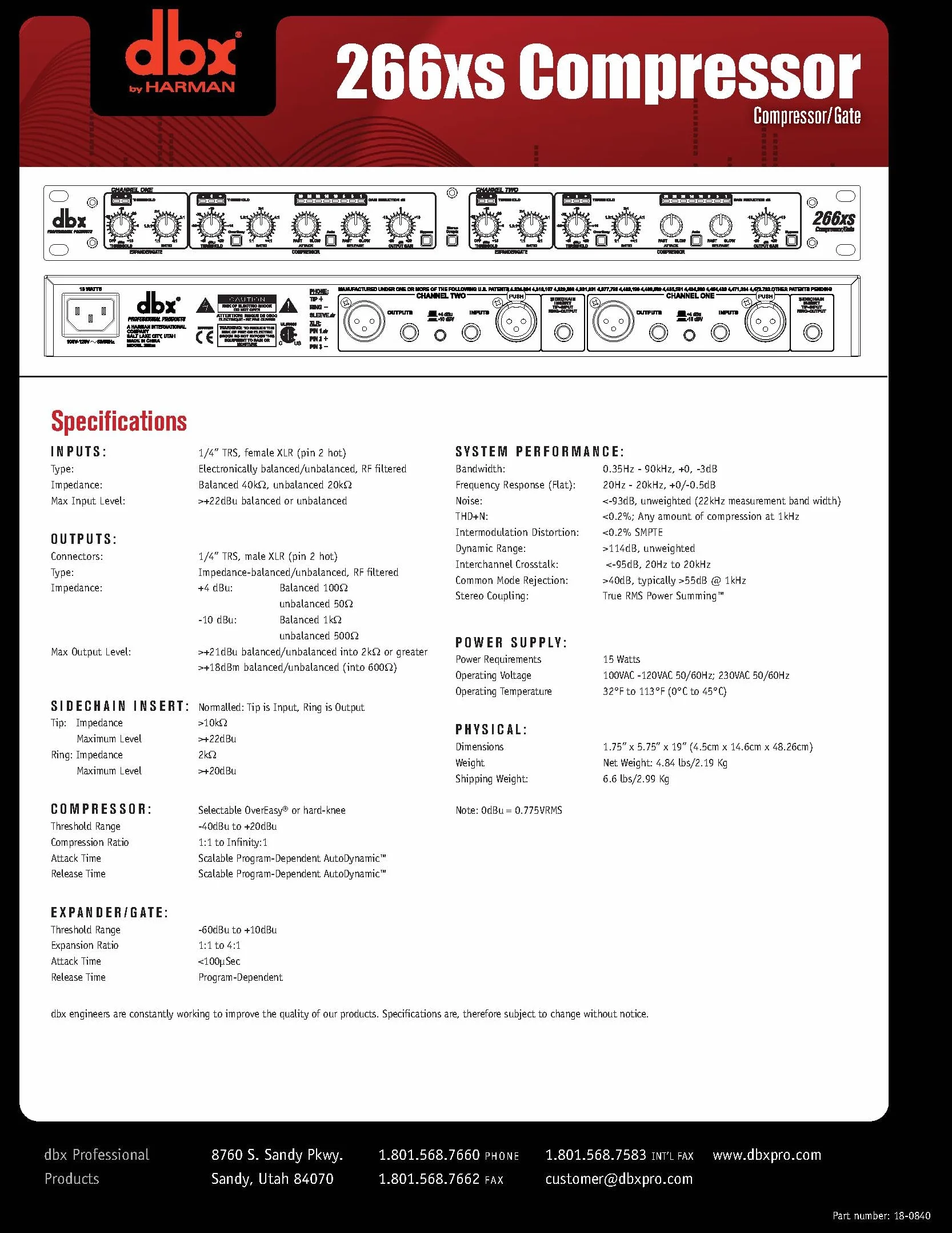 Procesador Dinámico dbx DX 266XS Compresor Expansor