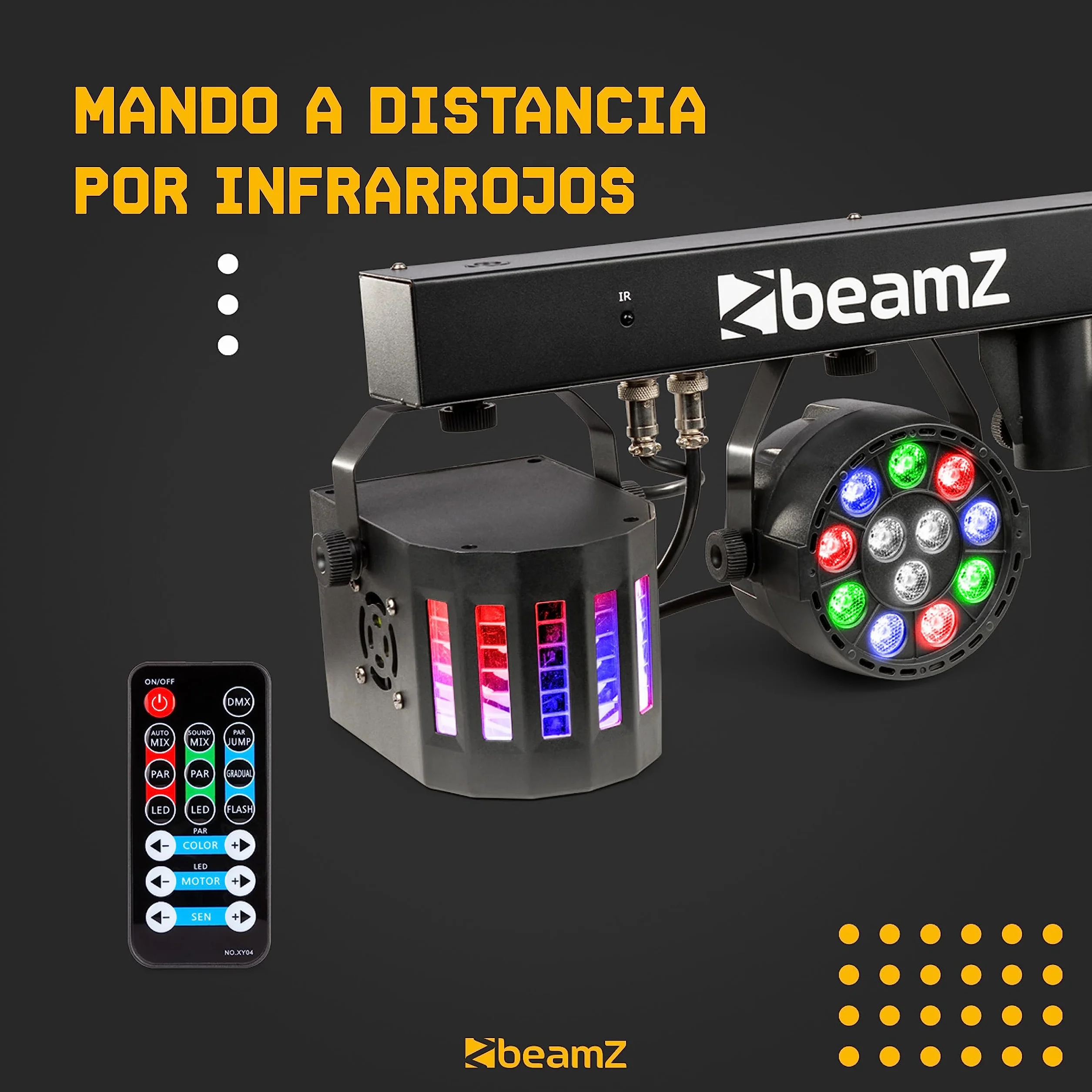 BeamZ Partybar2 - Sistema de iluminación con 2 focos PAR LED y 2 efectos Derby, control por sonido y DMX, programas automáticos, trípode incluido, ideal para fiestas, DJs, escenarios o eventos