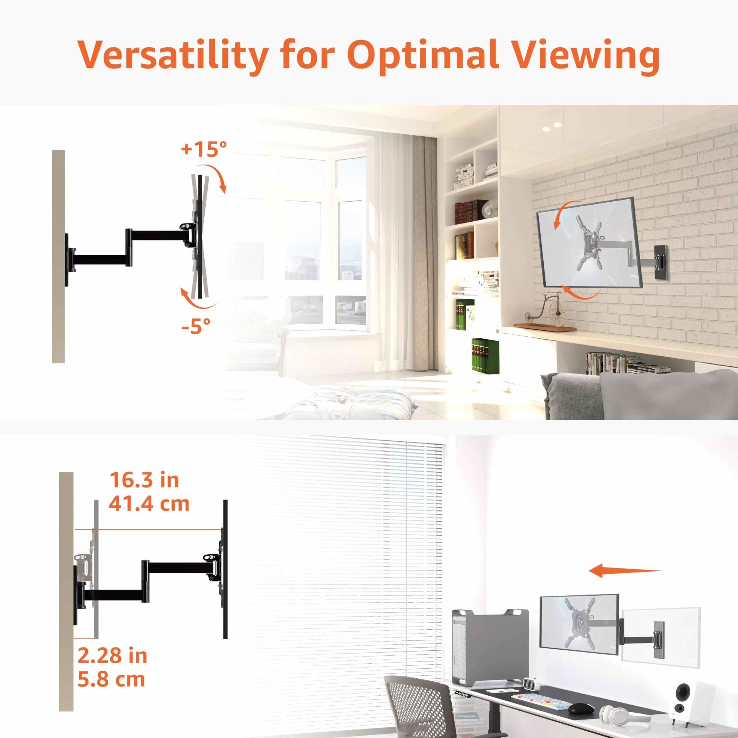 Amazon Basics Soporte de Pared para TV Movimiento Completo Giratorio e Inclinable 12-40 Pulgadas 36kg VESA 200x200mm Negro