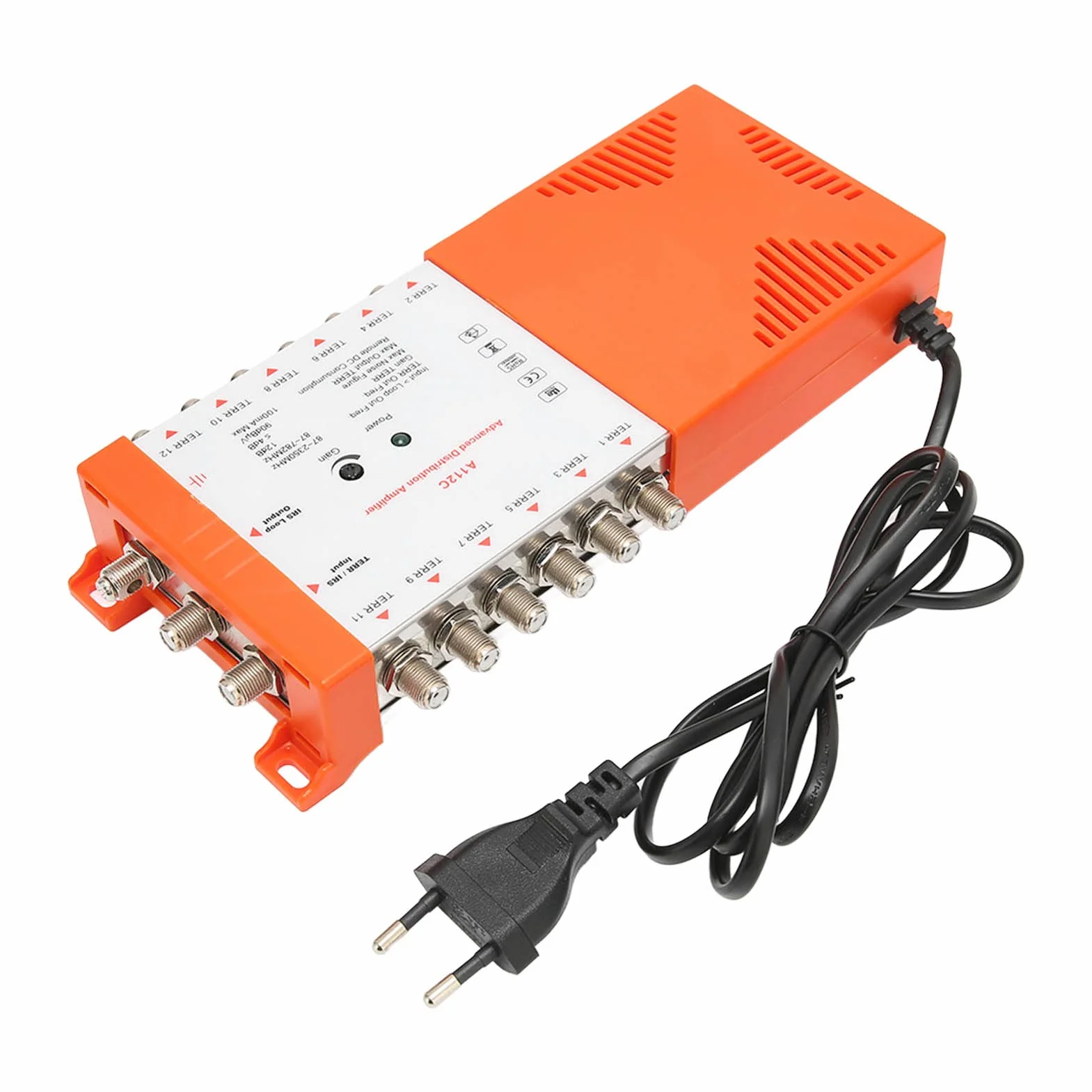 Amplificador de Distribución de 12 Canales - Amplificador de Señal de Alta Ganancia para TV - Enchufe Europeo 230V