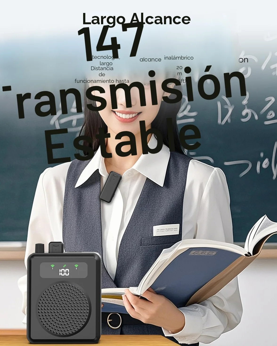 Amplificador de Voz inalámbrico para Profesores, Amplificador de Voz portatil con lavalier micrófonos, Sistema PA 2000mAh Recargable Personal para Aula, guías turísticas, Hablar (Negro)