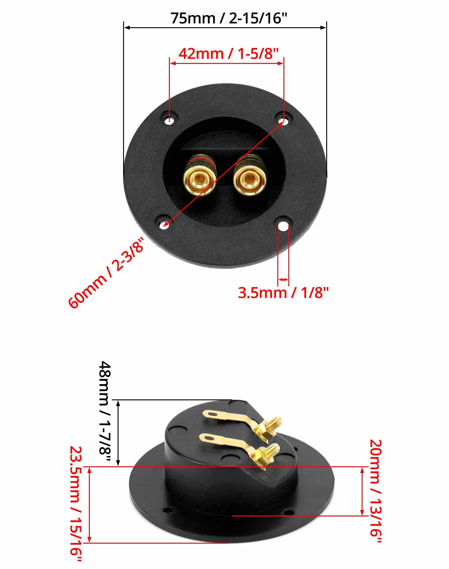 QWORK® 2 Piezas Terminal Altavoz Conector de Terminal de Caja de Altavoz, 2 Vías Terminal Altavoz Conectores de Copa de Resorte Redondos