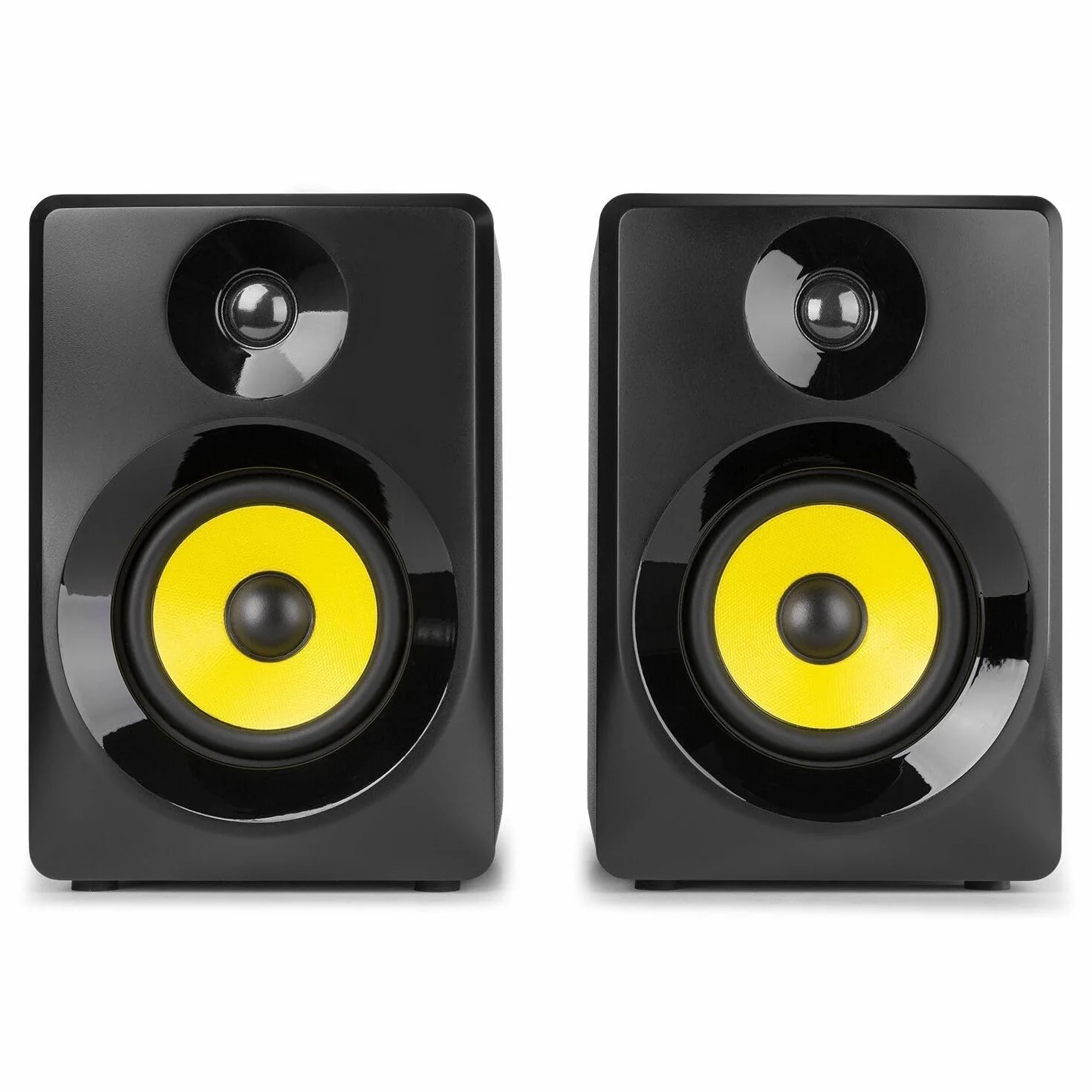Vonyx Conjunto de monitores de Estudio Activos SMN30B con Soportes de Mesa SMS10, Amplificador Integrado, Control de Graves y Agudos, Regulables hasta 49,5 cm