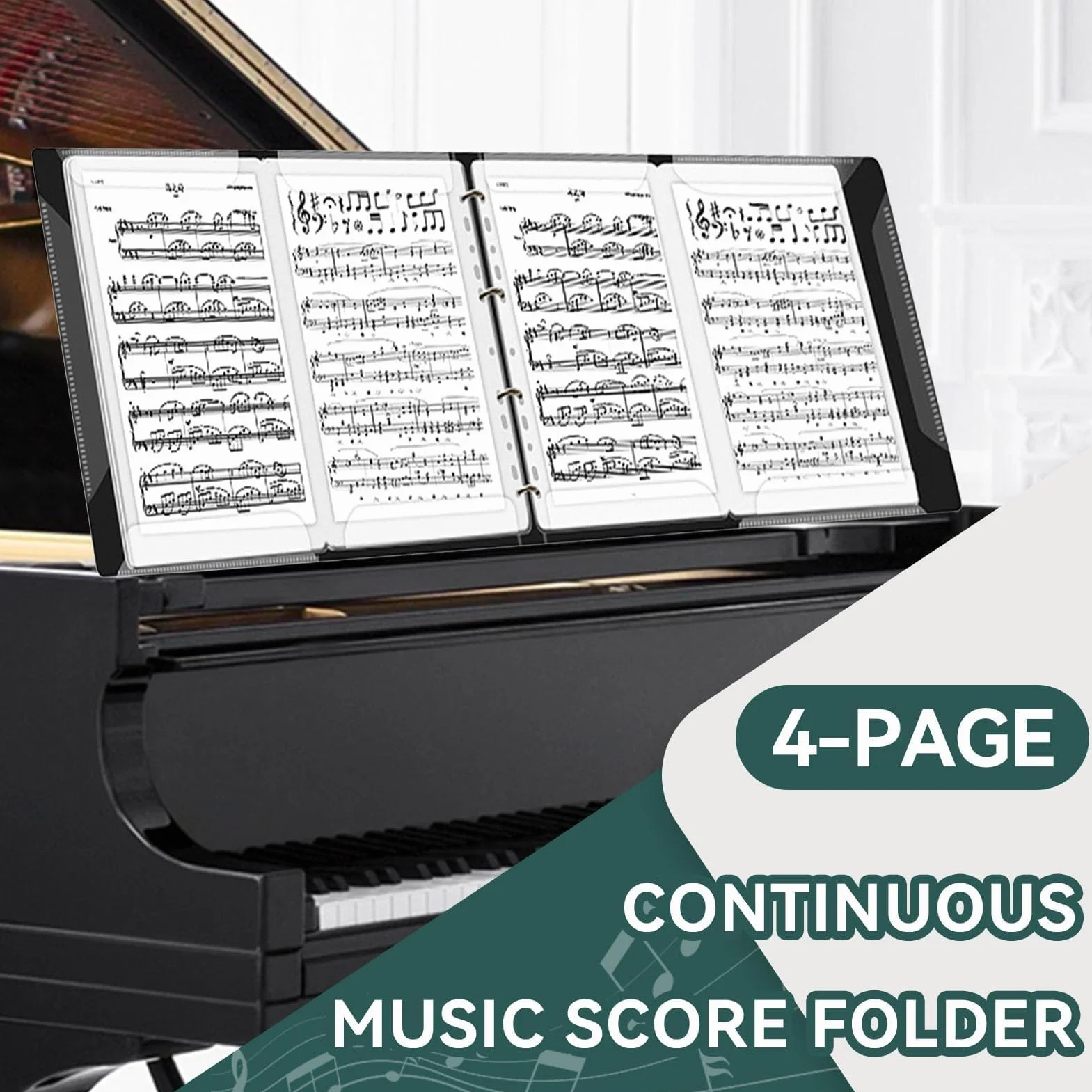 Carpeta de partituras, 52 Páginas PP carpeta de partituras de piano A4, organizador de carpetas de música extensión de 4 páginas, archivador de partituras de música, carpeta para guardar documentos