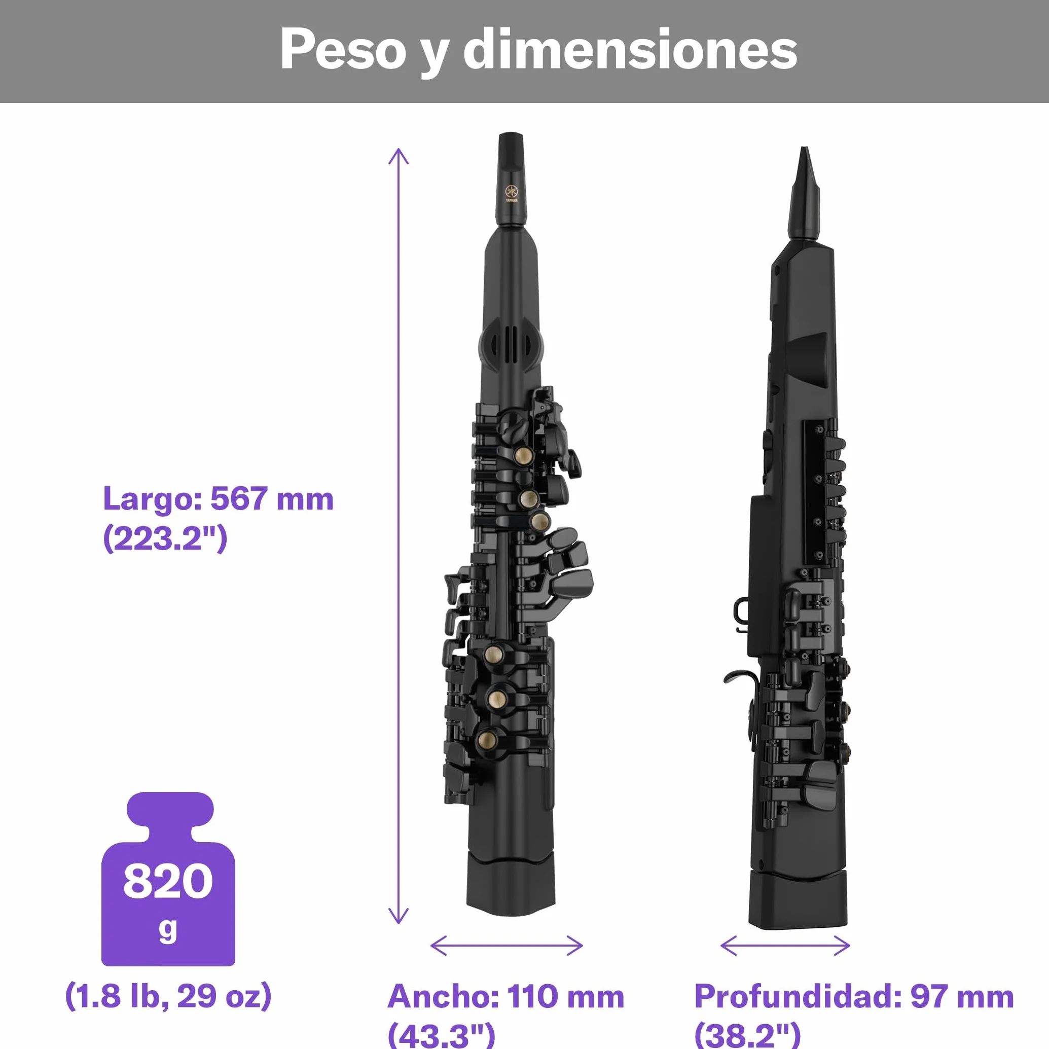 Yamaha YDS-120 Saxofón Digital - con 56 Voces Auténticas, Sensor de Respiración, Control de Volumen, Conectividad USB y toma de Auriculares - Ideal para Practicar en Silencio y Personalizar