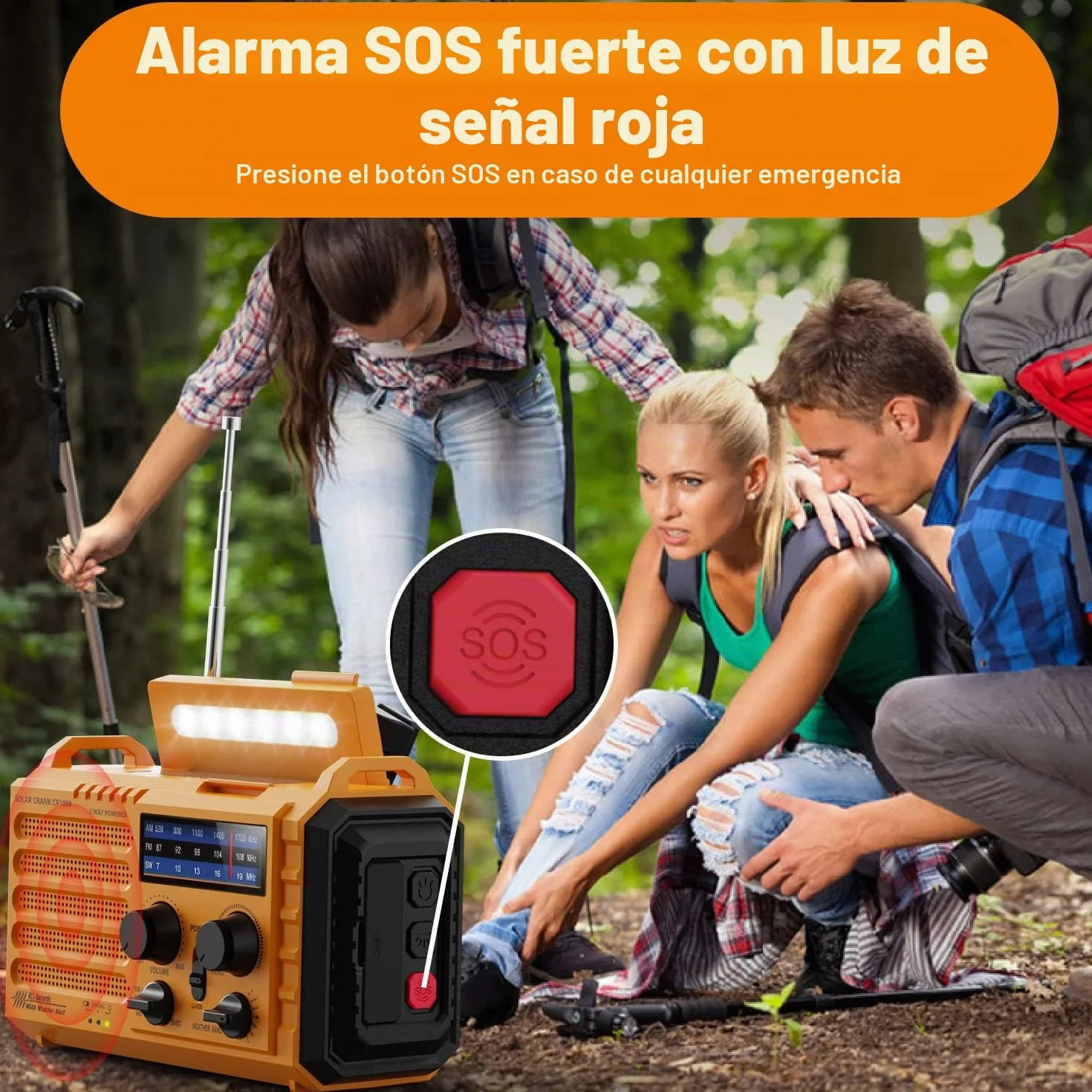 5000mAh Radio Solar, Radio de Emergencia Portátil con Manivela, Radio Dynamo Weather Am/FM, Cargador de Teléfono USB, Linterna LED y Luz de Lectura, Alarma SOS, Brújula para Acampar al Aire Libre