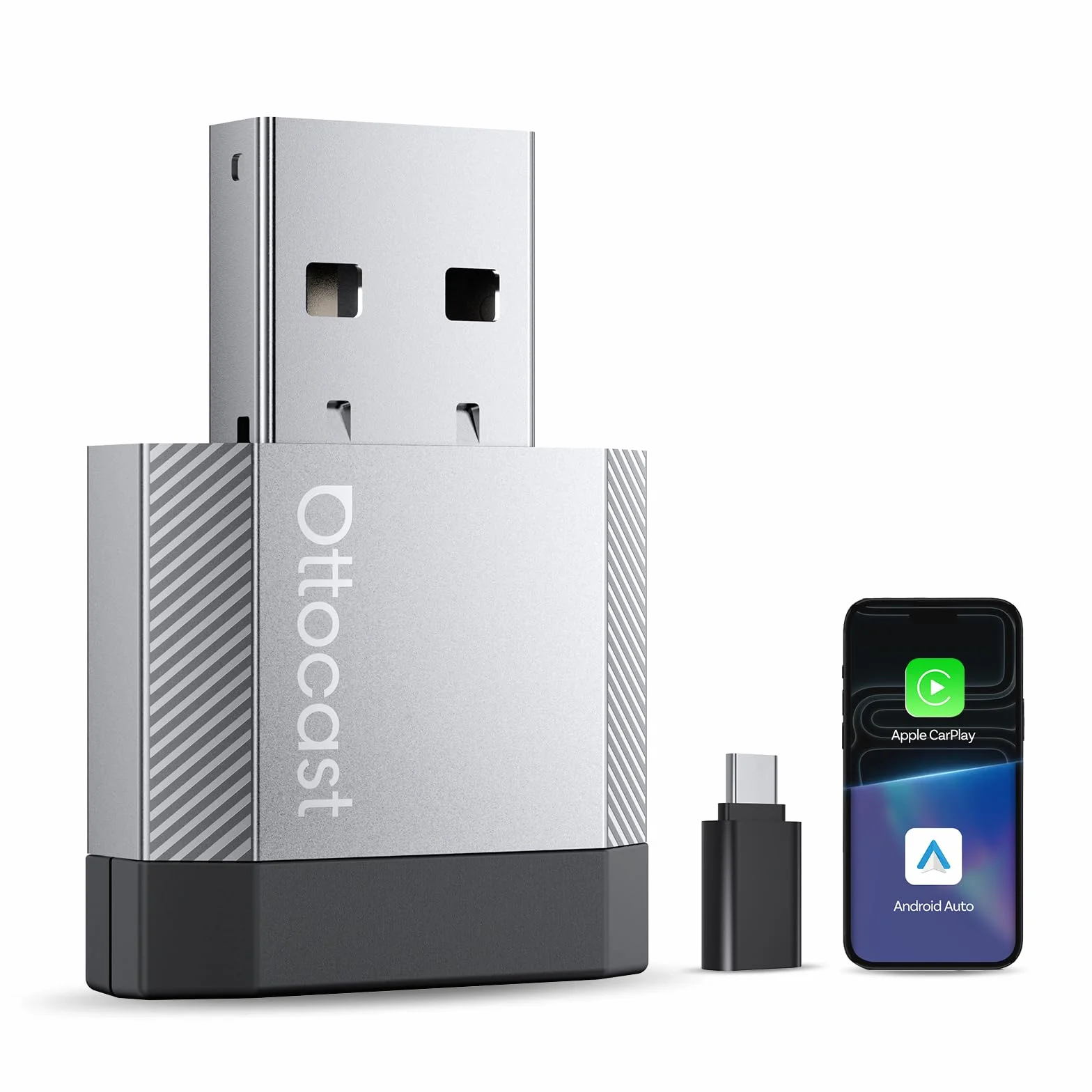 OTTOCAST Mini Nova, Adaptador 2 en 1 Inalámbrico CarPlay y Android Auto Mejorado 2026 para Teléfonos iOS y Android, Conexión Estable sin Retrasos, Compatible con Dos Teléfonos, Diseño Ultracompacto
