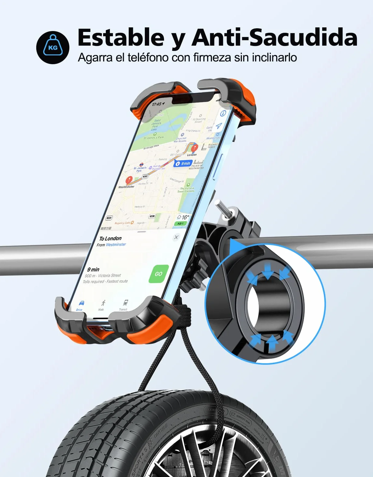 Soporte Móvil Bicicleta Universal 360° Rotación Anti Vibración para Manillar Compatible 4.7-6.8" iPhone