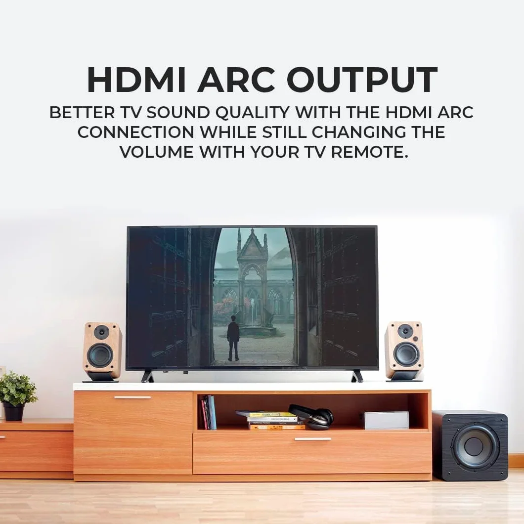 VULKKANO A4 ARC Altavoces Autoamplificados con Woofer de 4", Bluetooth 5.0, HDMI ARC, Optica, RCA, USB, con Salida Subwoofer, Monitores de Estudio con Diseño Elegante, Color Marron