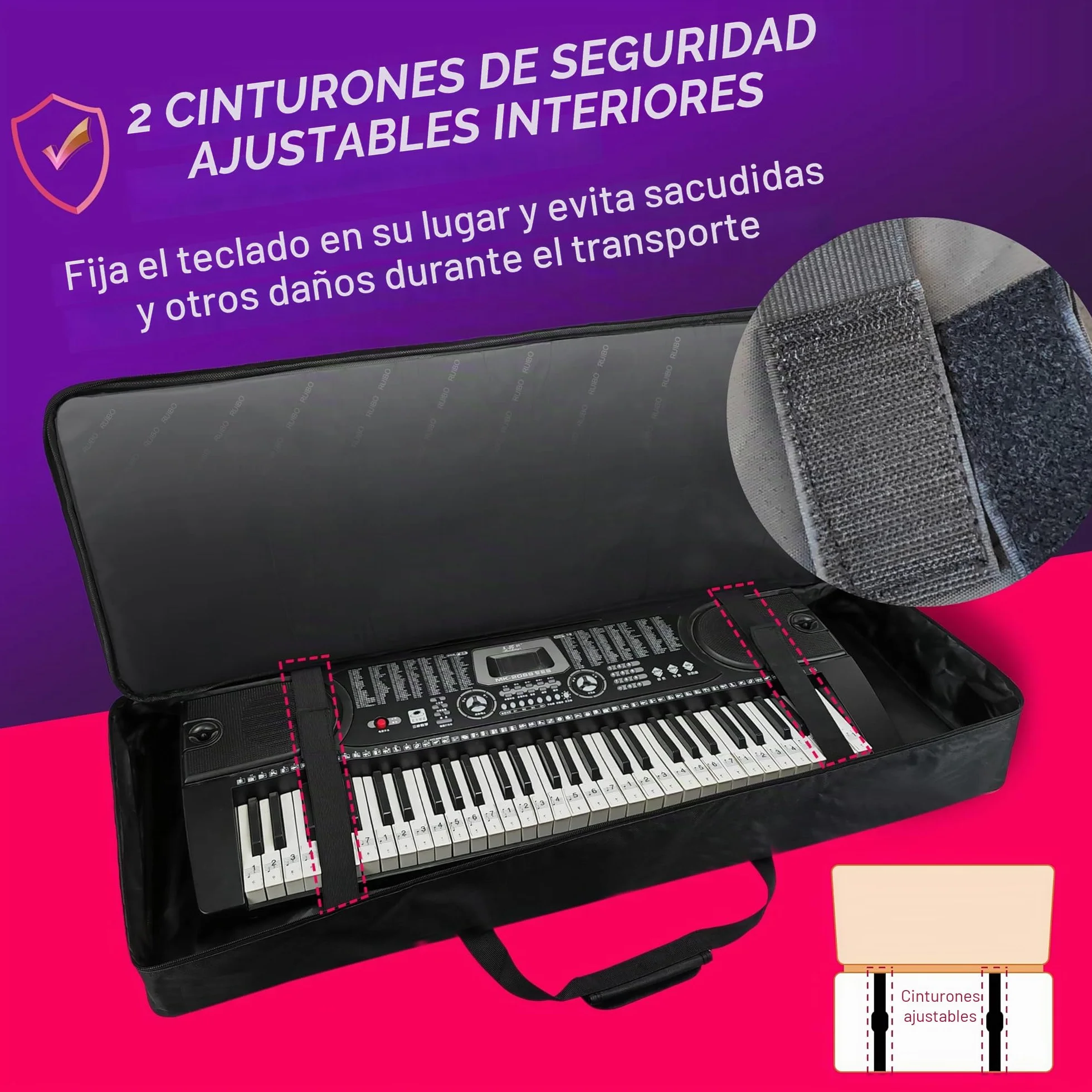 Funda para Teclado de 61 Teclas, portátil, Duradera, Impermeable, Tela Oxford 600D con Funda Acolchada de algodón de 10 mm, Bolsa de Concierto de 40 x 16 x 6 Pulgadas, Negro -, Moderno