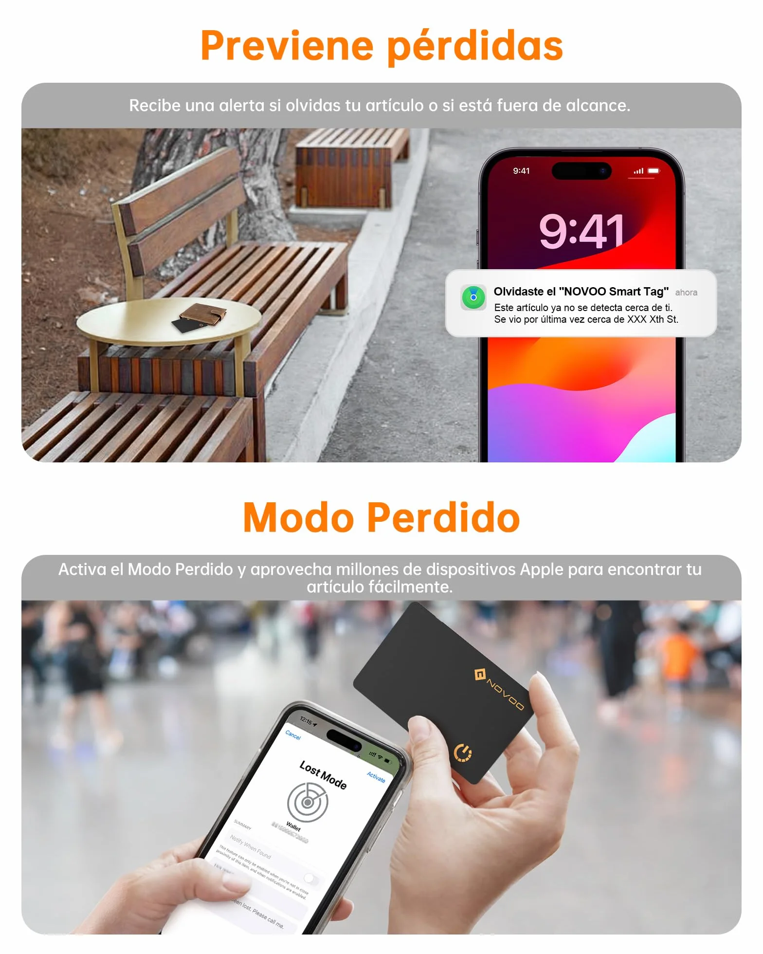 NOVOO Air Tag Card Wallet Tracker, 1.6 mm Tarjeta Inteligente Delgada, 6 Años Batería, IP68, Compatible con Apple Dónde Está(Solo iOS), Localizador Bluetooth para Carteras/Maletas/Pasaportes, Negro