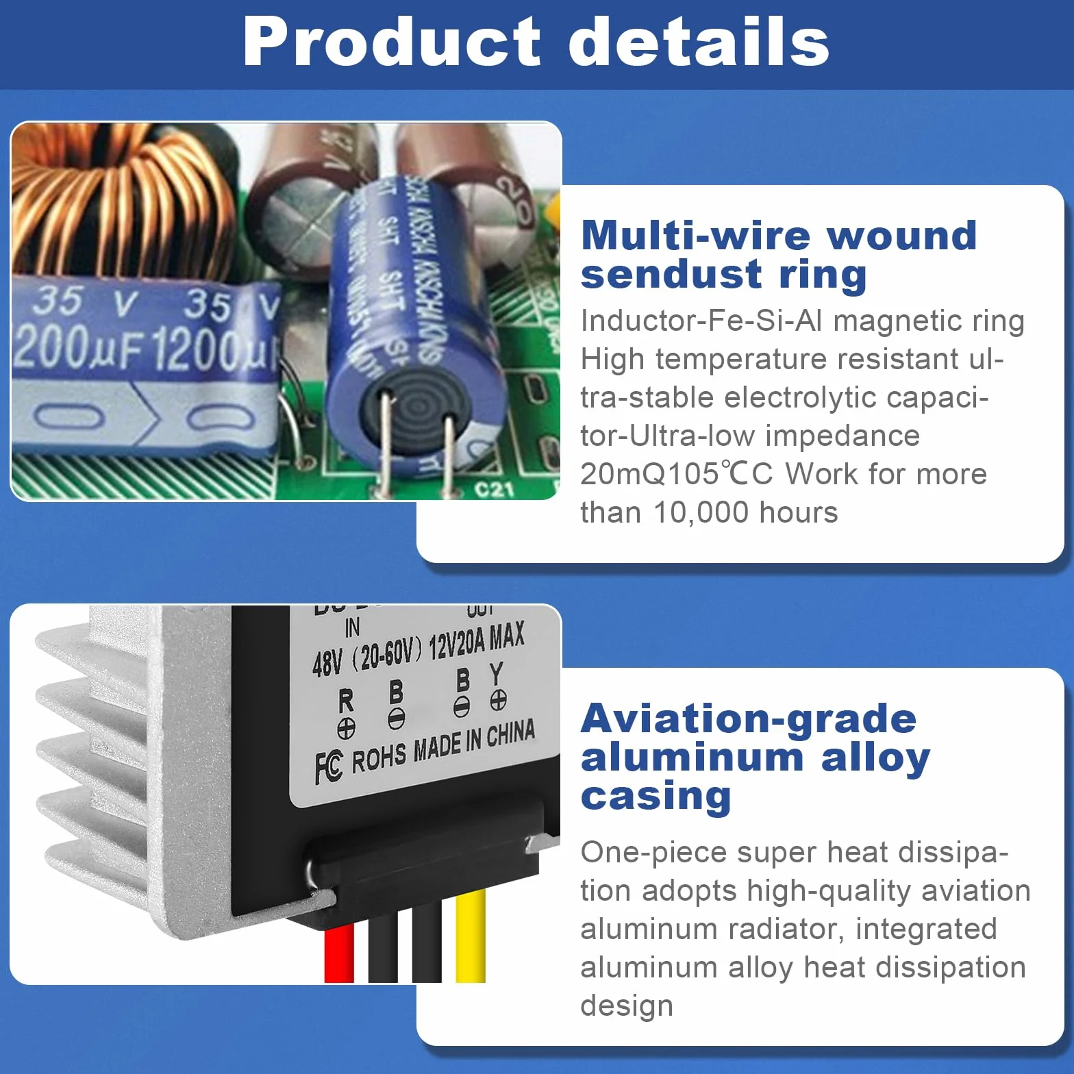 Convertidor Reductor DC 36V 48V 60V a 12V 20A 240W, IP67 Impermeable Regulador de Voltaje de Coche, Buck Converter Módulo Fuente Alimentación