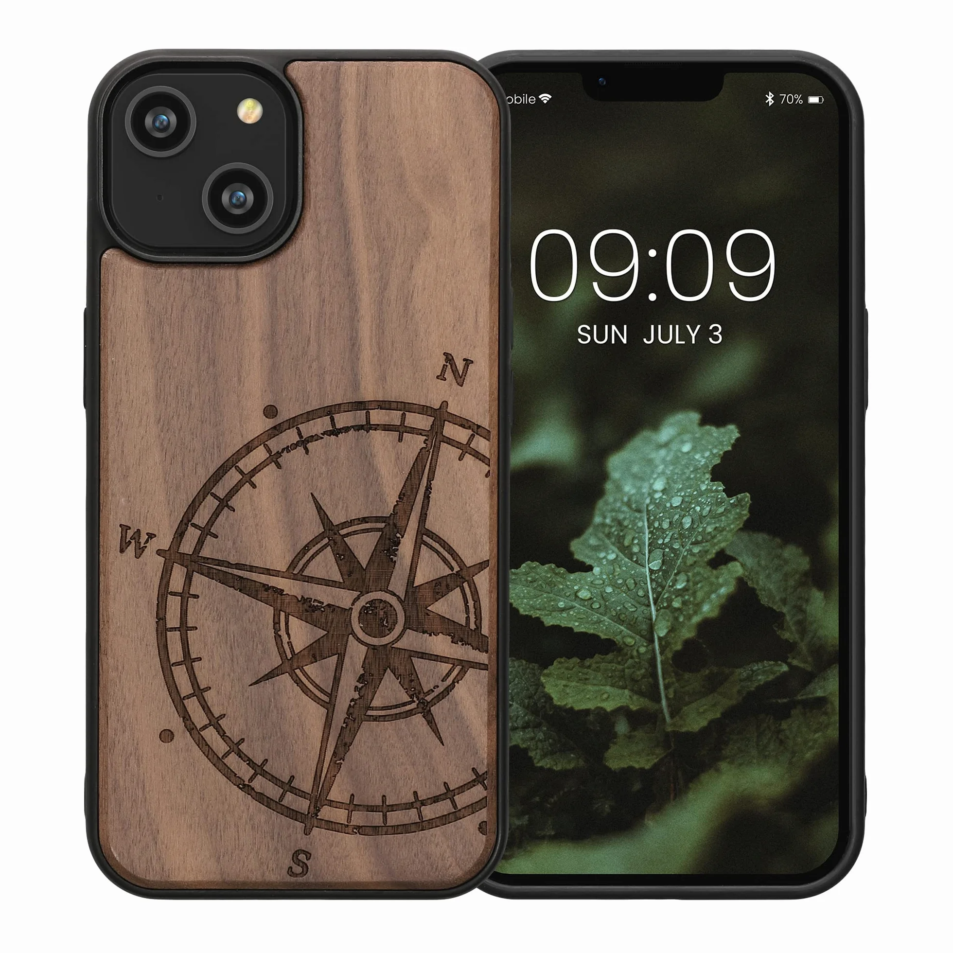 kwmobile Carcasa Compatible con Apple iPhone 14 Funda de Madera con Bumper Antigolpes Magnética