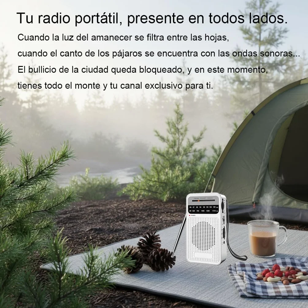 Radio Portátil Am/FM Veirxovenwld,Transistor con Antena Telescópica (recepción Potente), Altavoz Claro, Conector Auriculares 3.5mm,Alimentada por 2 Pilas AA,Ideal Emergencias y Uso Aire Libre (Plata)