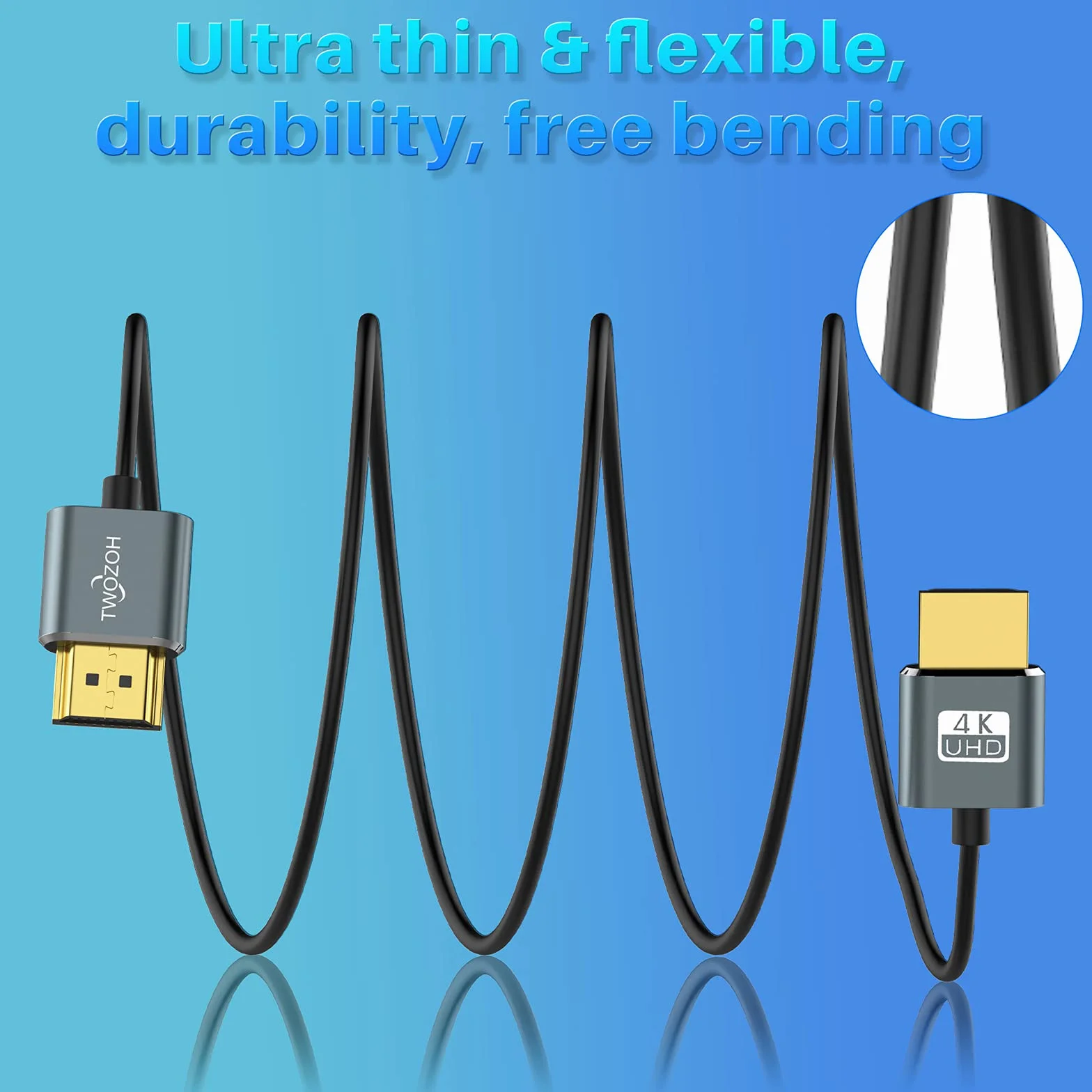 Twozoh Cable HDMI Flexible y Delgado 0,5M 2 Unidades, Cable HDMI Ultrafino compatible con alta velocidad 4K&60Hz 18Gbps 2160P/1080P