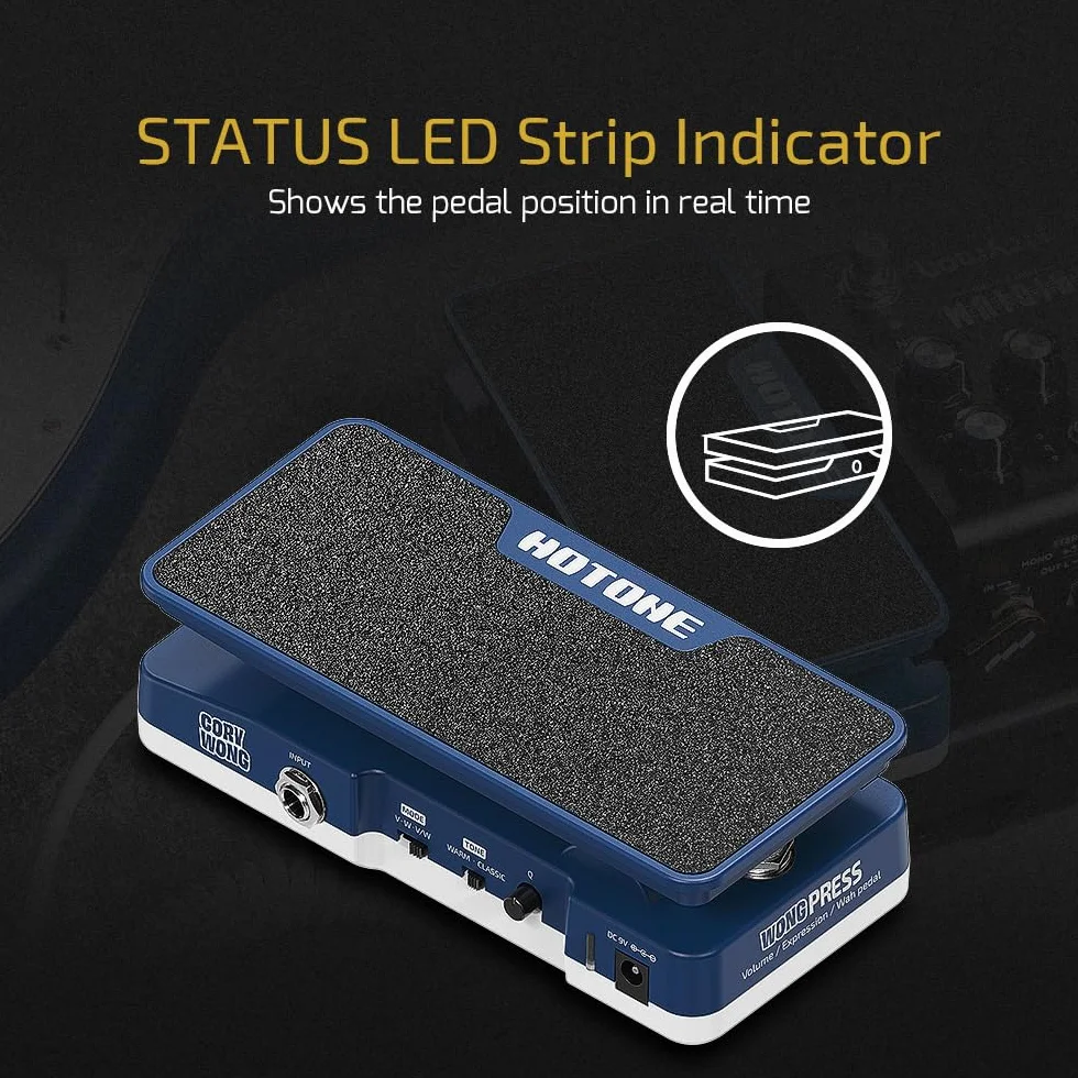 HOTONE Cory Wong Signature Press Pedal 4 en 1 Conmutable Wah & Volumen Activo & Expresión Pasiva Pedal de Efectos con Indicadores Visibles de la Posición del Pedal
