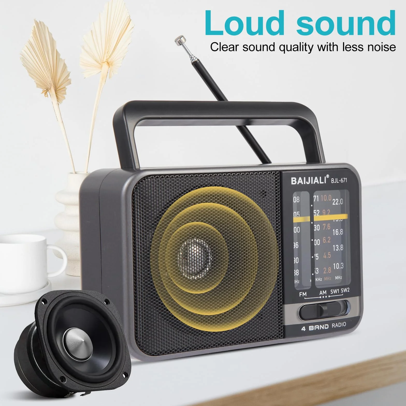 Radio Portátil Am/FM Recargable por USB-C, Altavoz Potente - Pequeña Radio de Emergencia para Interior, Exterior, Viajes y Tormentas (Modelo BJL-671)
