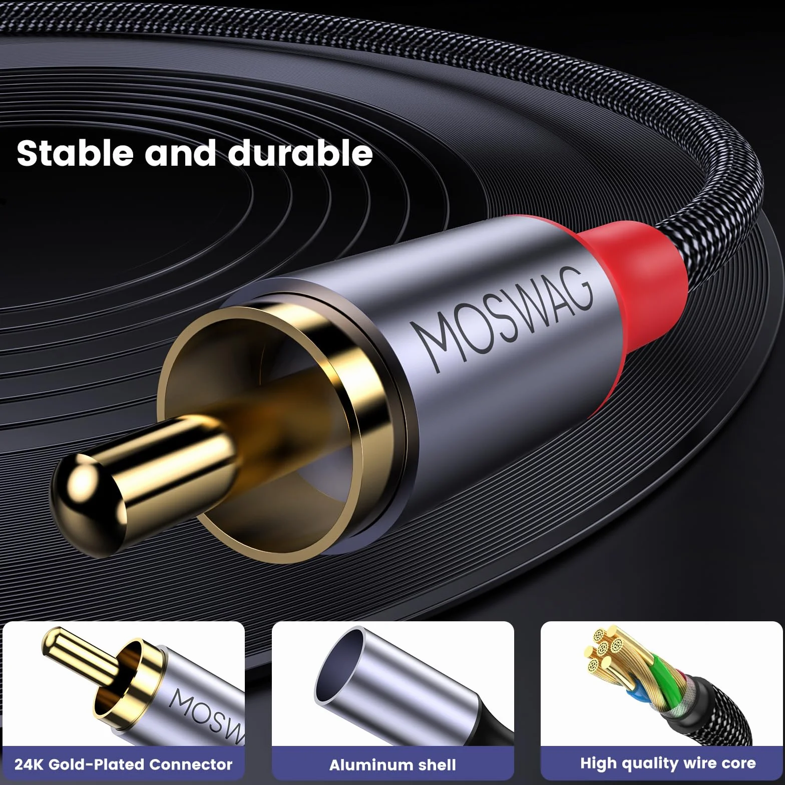 MOSWAG Divisor RCA de 1 hembra a 2 macho, 2 unidades, RCA Y Splitter Audio Video Cable adaptador divisor para amplificadores, consolas de juegos, reproductor de CD, subwoofer, cine en casa, HDTV