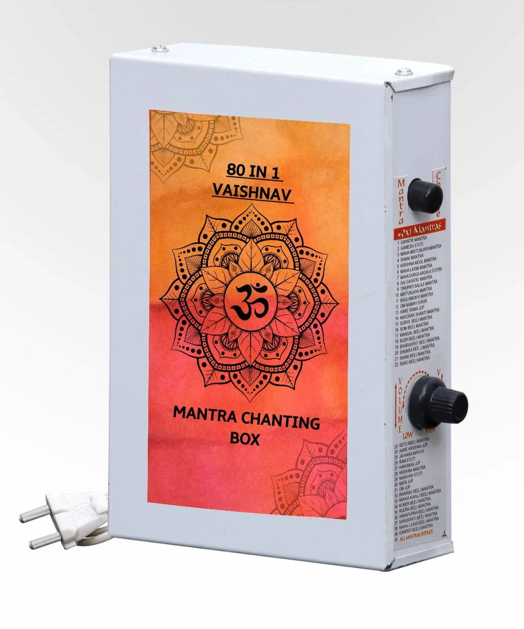 Caja de canto Vaishnav Mantra 80 en 1 para Puja y Meditación-Metal-Acero Gris