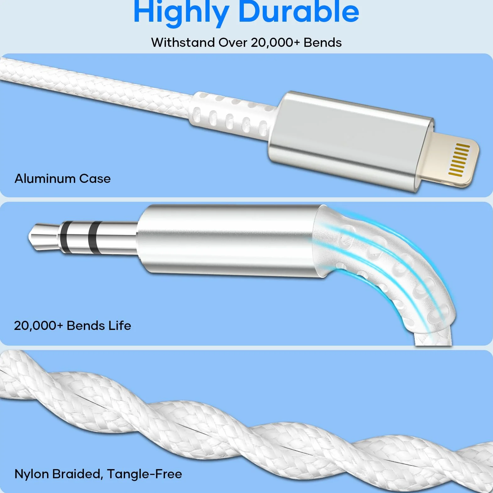 Cable Auxiliar Coche i Phone 1,2M [MFi Certificado] Cable Aux i Phone Light-ning to Jack 3.5 mm Audio HiFi Compatible con iPhone 14/13/12/11/X/8 para Autorradio/Auriculares/Altavoces, Plata