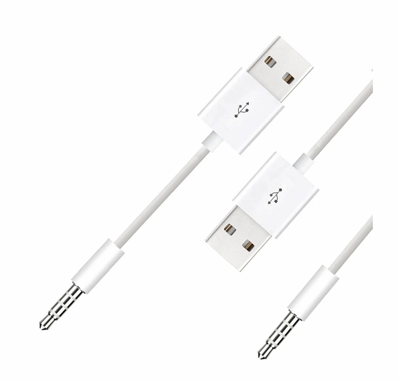 Cable para iPod Shuffle, conector jack de 3,5 mm a cargador USB + cable de repuesto de datos de sincronización compatible con iPod Shuffle, 3ª, 4ª, 5ª y 6ª generación, MP3/MP4, color blanco