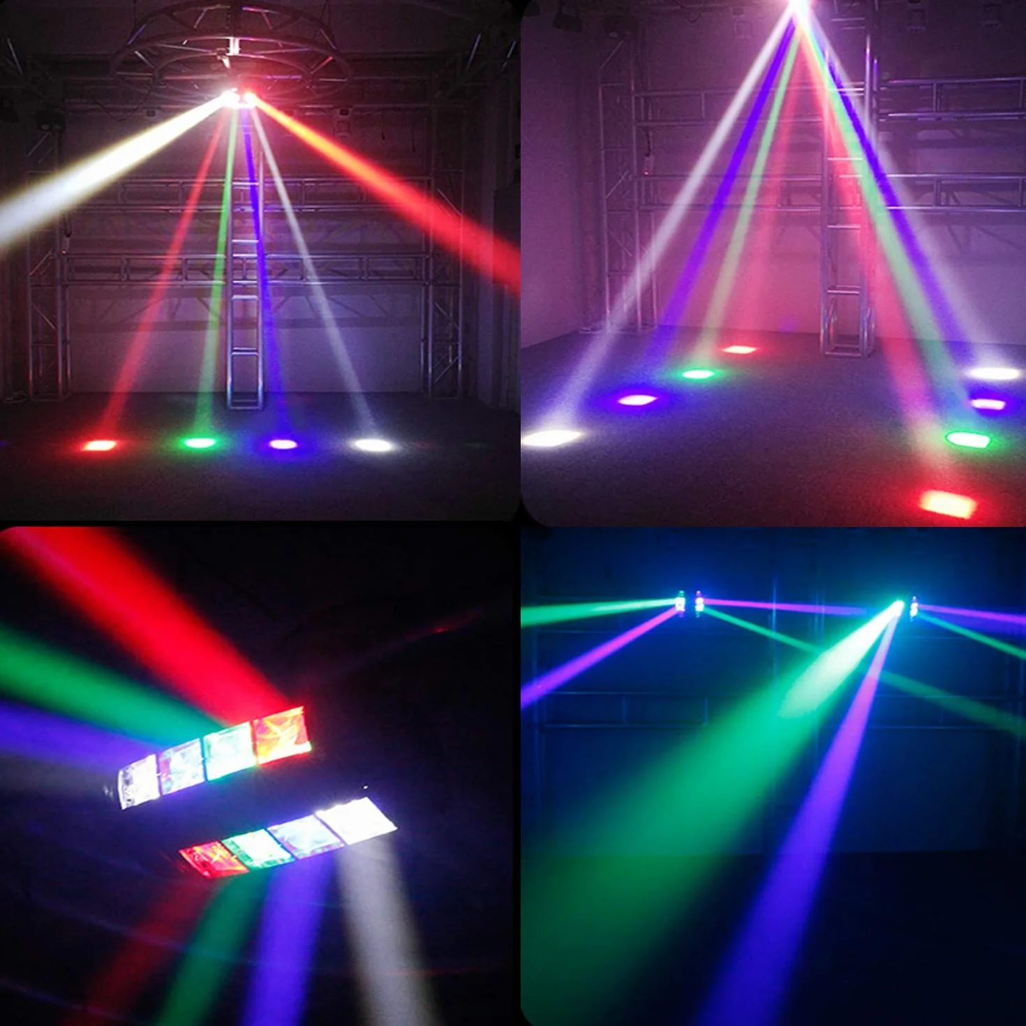 Luces de discoteca arcoíris, 8 luces LED de cabeza móvil para fiestas, luz de haz de araña activada por sonido