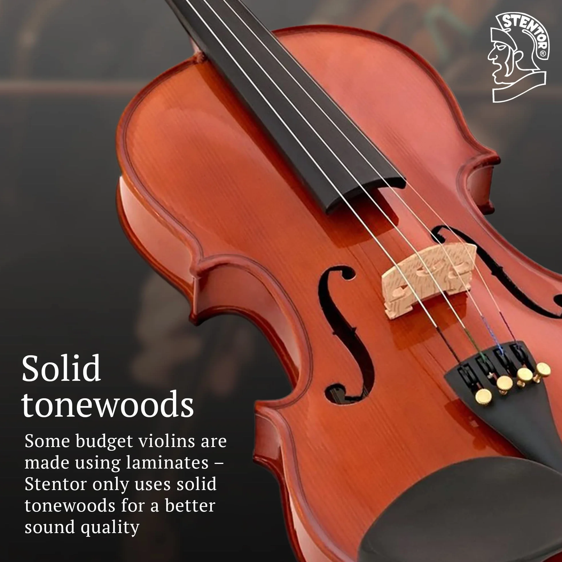 Stentor Violín estándar para estudiantes 4/4 de tamaño completo, violín para principiantes y niños mayores de 12 años con arco de madera y funda de transporte, instrumentos de cuerda de nivel de