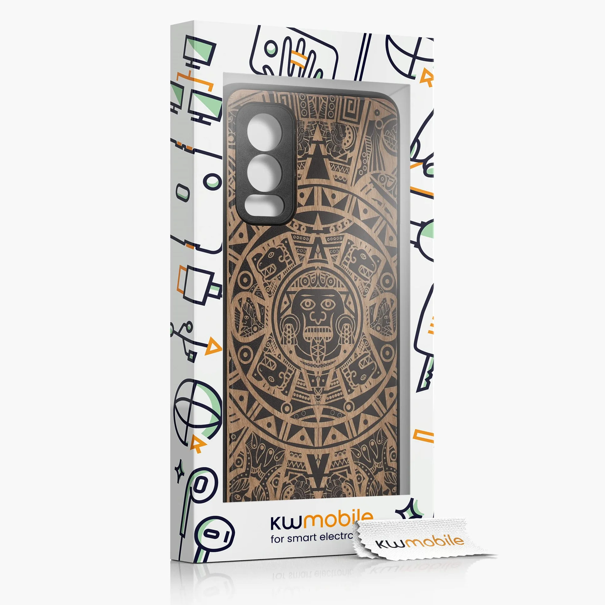 kwmobile Carcasa OnePlus Nord 2 5G Funda de Madera con Bumper Antigolpes Calendario Azteca